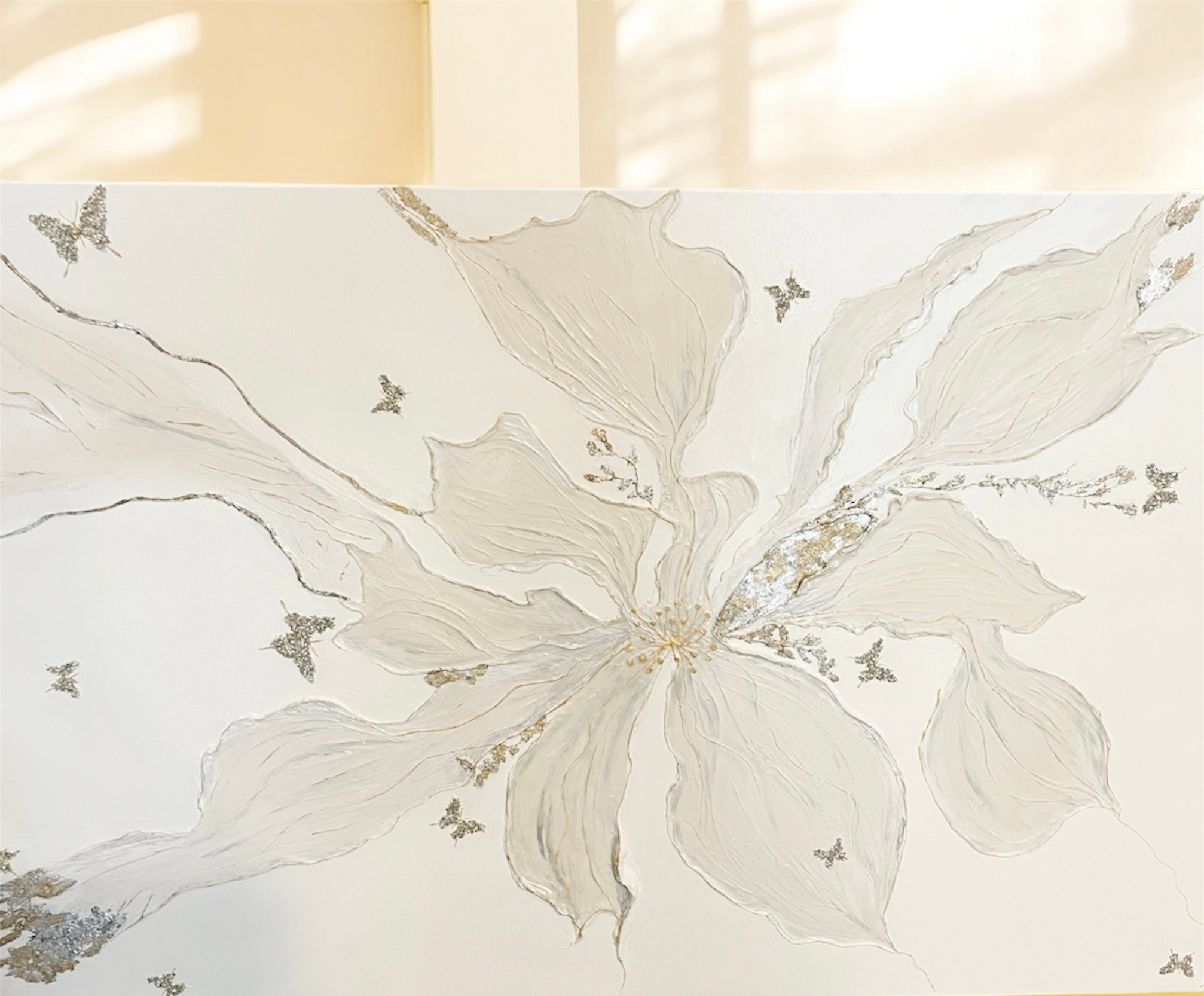 Large butterfly and floral artwork with crushed glass, stones - photo 5