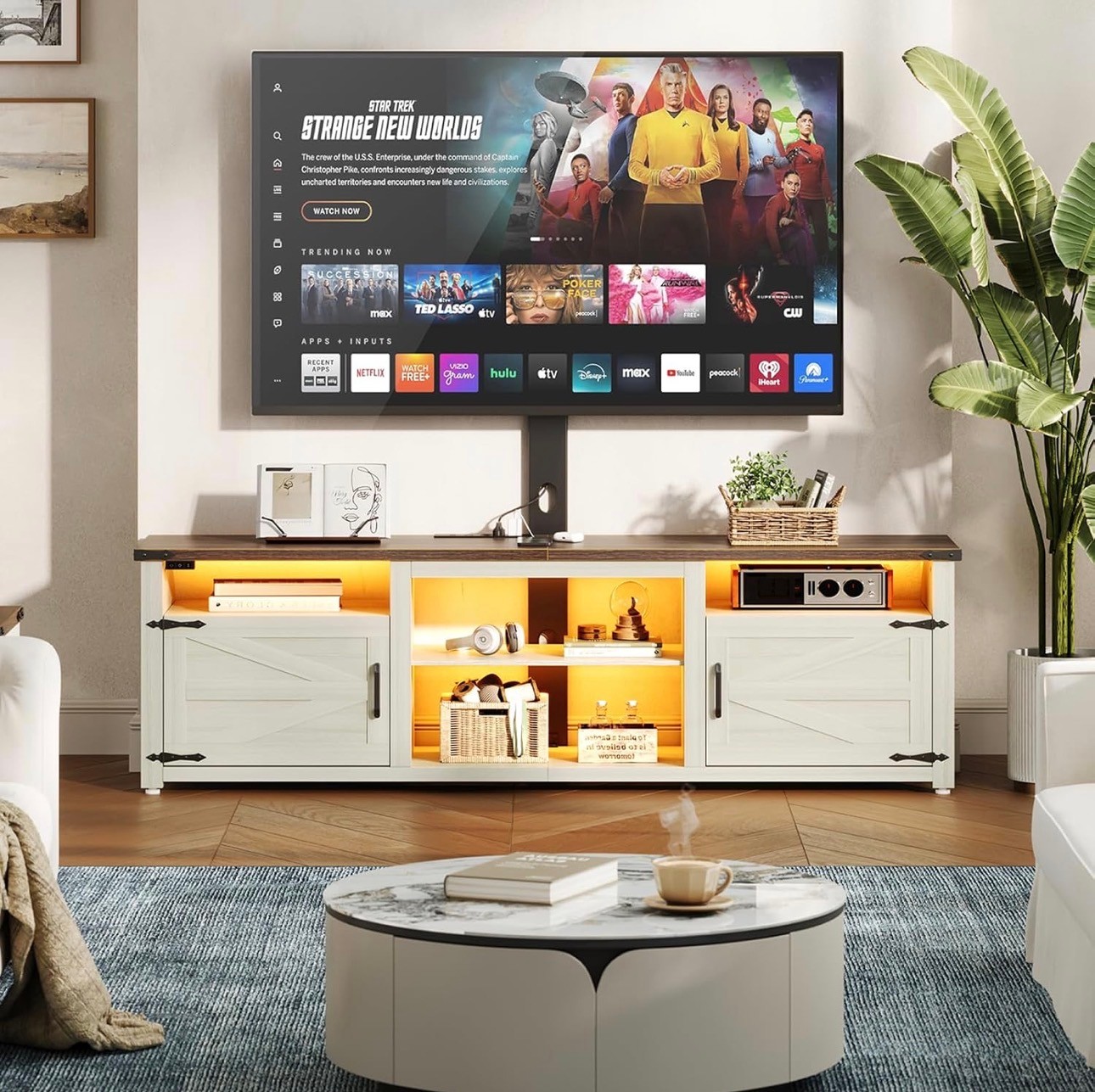 NEW: TV Stand with Mount Charging & LED Lights Storage Up to 70" - photo 5