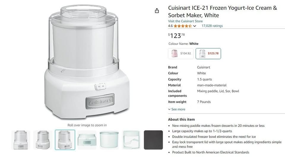 Cuisinart Frozen Yogurt-Ice Cream & Sorbet Maker, White