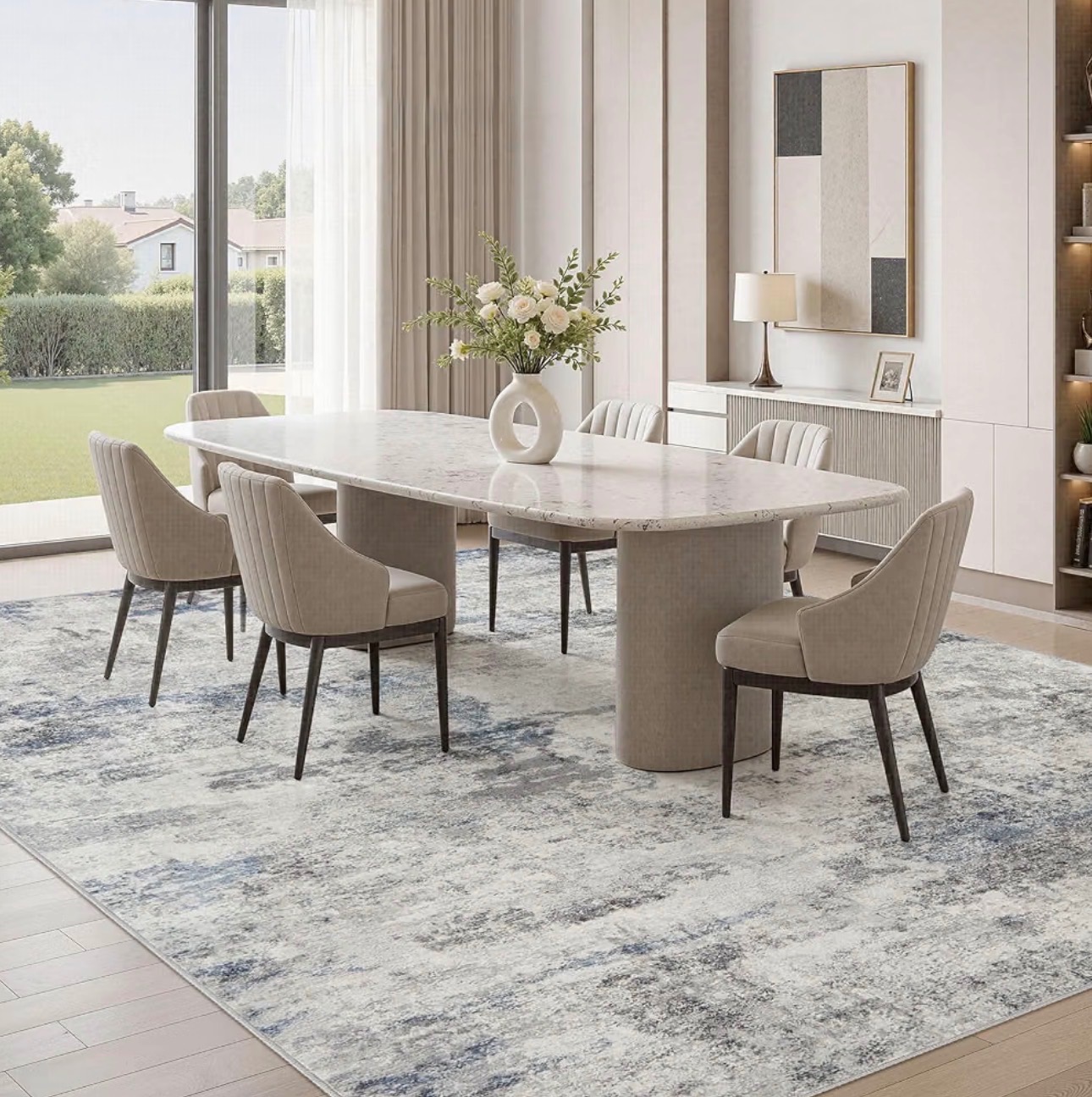 10x14' Area Rug Washable Neutral Modern Low Pile Soft Thin - photo 3