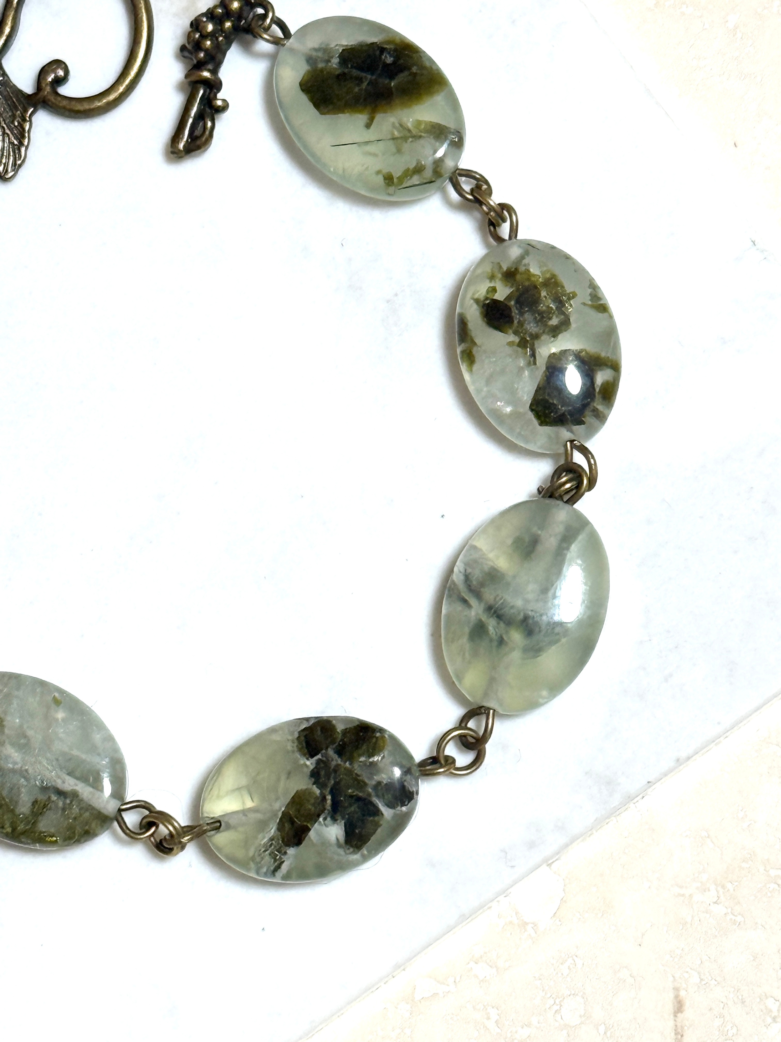 Green Prehnite Bracelet, Bronze Grape Leaf Toggle - photo 4