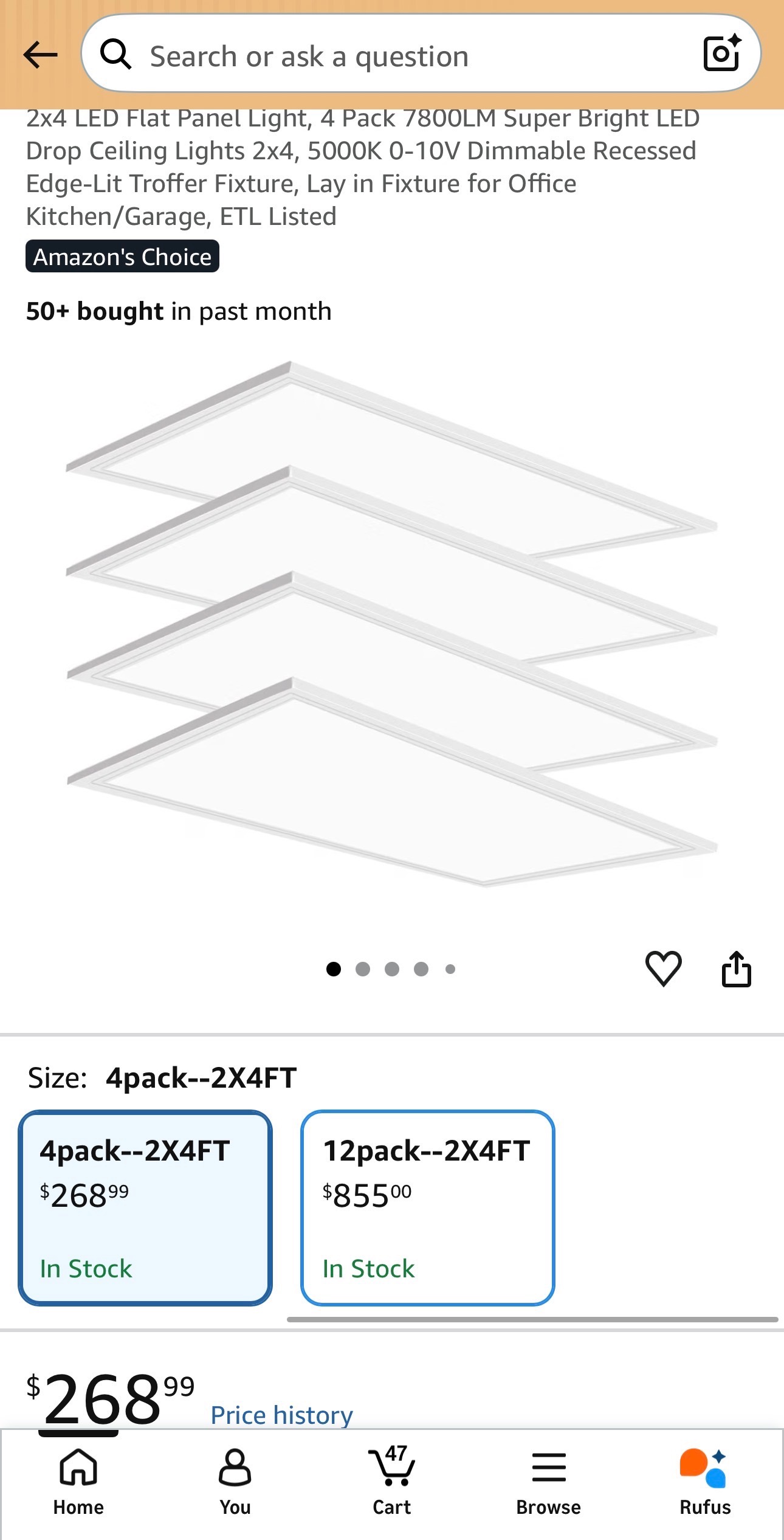 NEW: LED Flat Panel Ceiling Light 2x4' Set of 4, 0-10V Dimmable