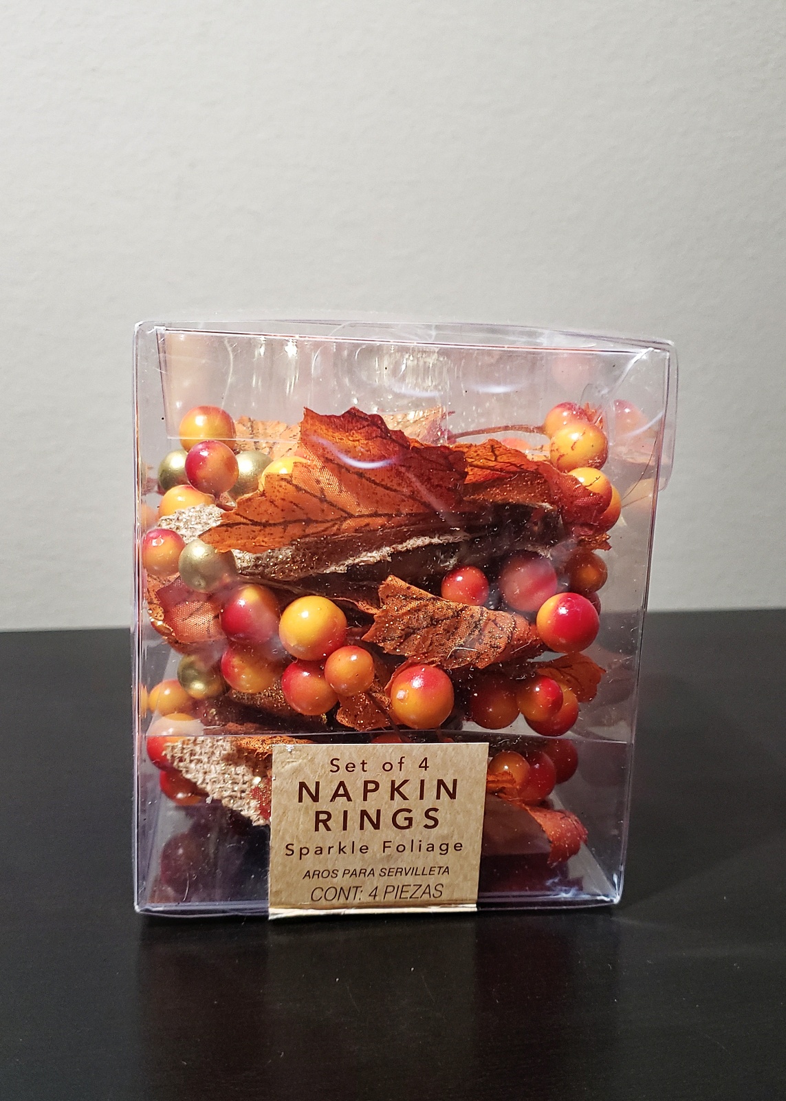 NEW! Fall Décor - 4 Harvest Sparkle Foliage Napkin Rings