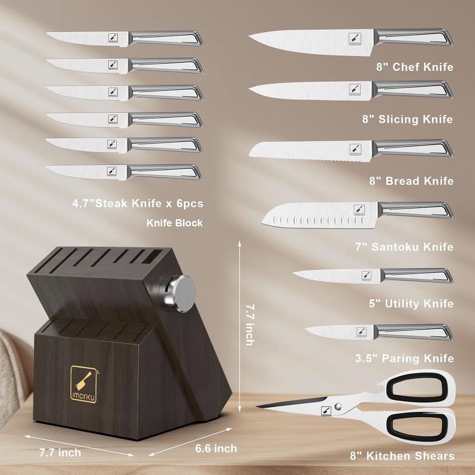 Kitchen Knife Set with Block and Built-in Sharpener
