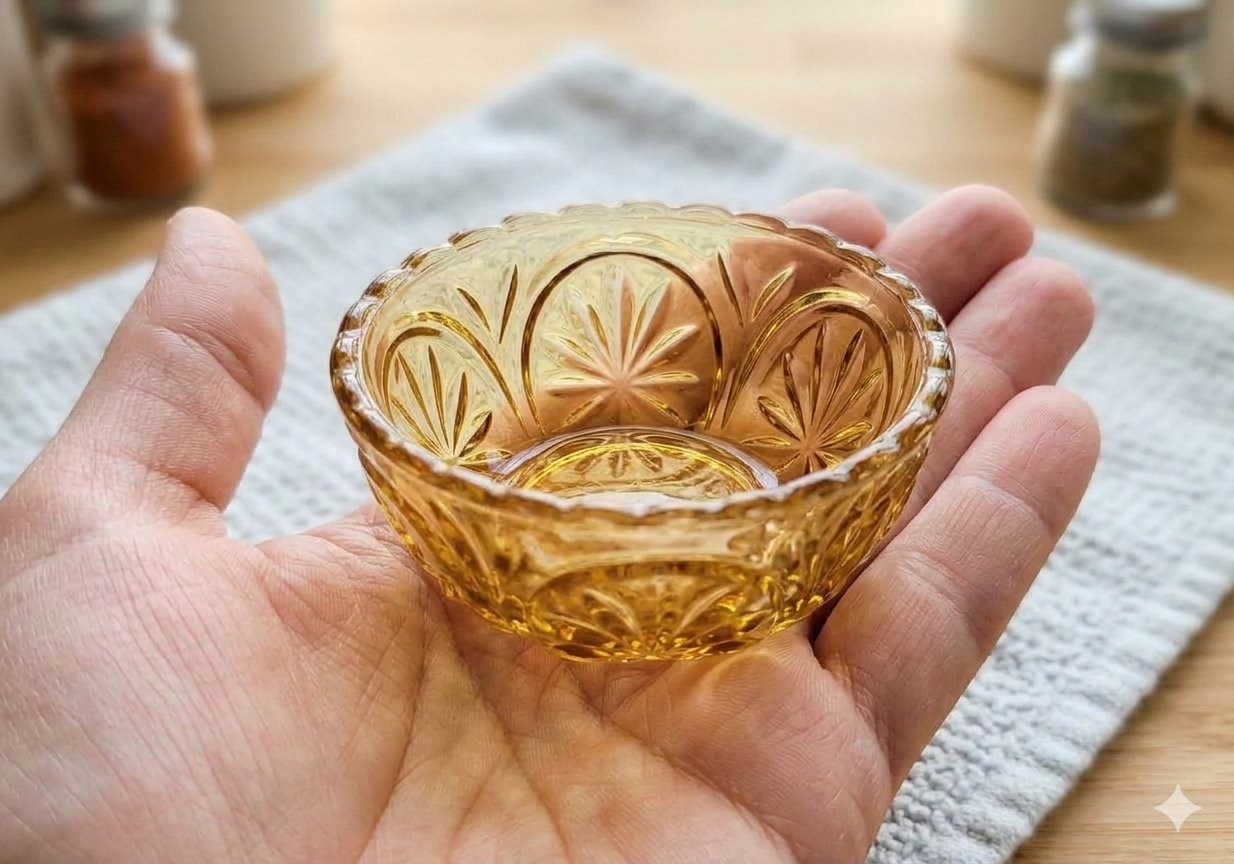 VTG Anchor Hocking Starburst Medallion Amber Glass Pinch Bowl - photo 2