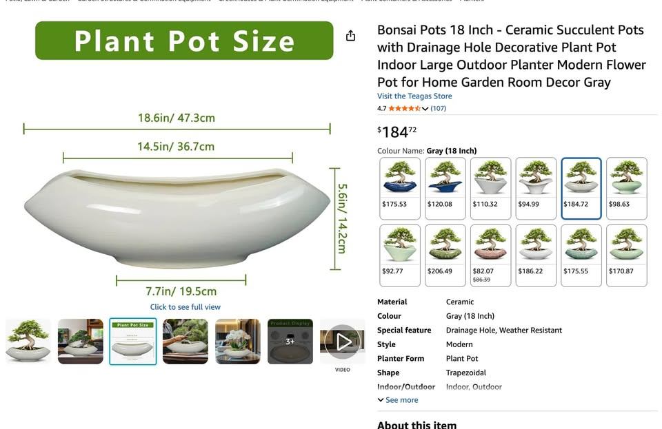 18" Bonsai Pot - Large Ceramic Plant Pot / Planter (New) - photo 2