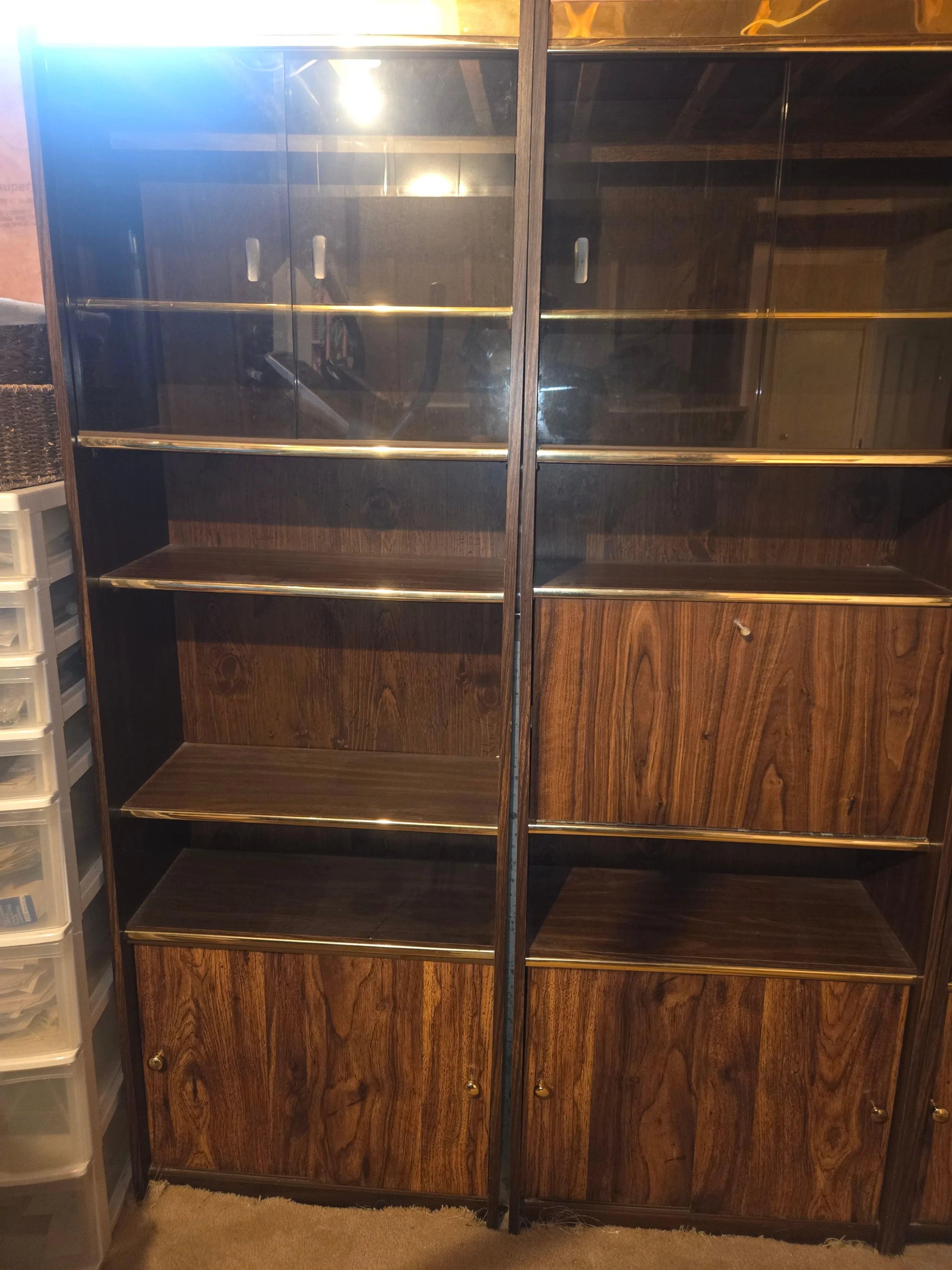3 piece Vintage Wood Bookshelf with Glass Doors - photo 2