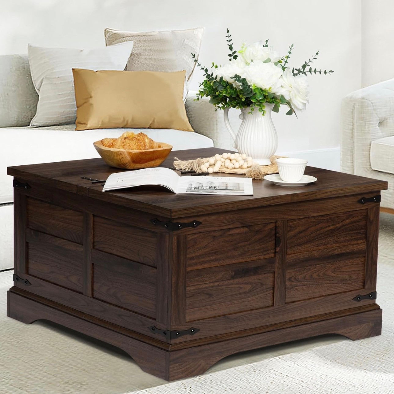 NEW: Wood Coffee w/ Table Hinged Lift Top Large Hidden Storage