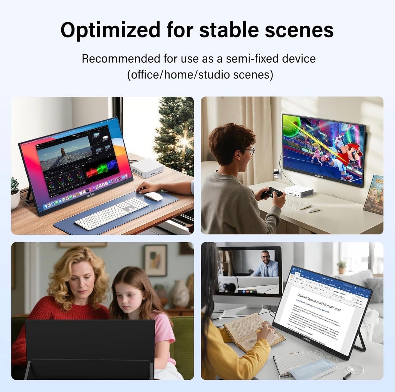 24” 4K Portable Monitor UHD 100%sRGB IPS Speakers USB-C/HDMI 180
