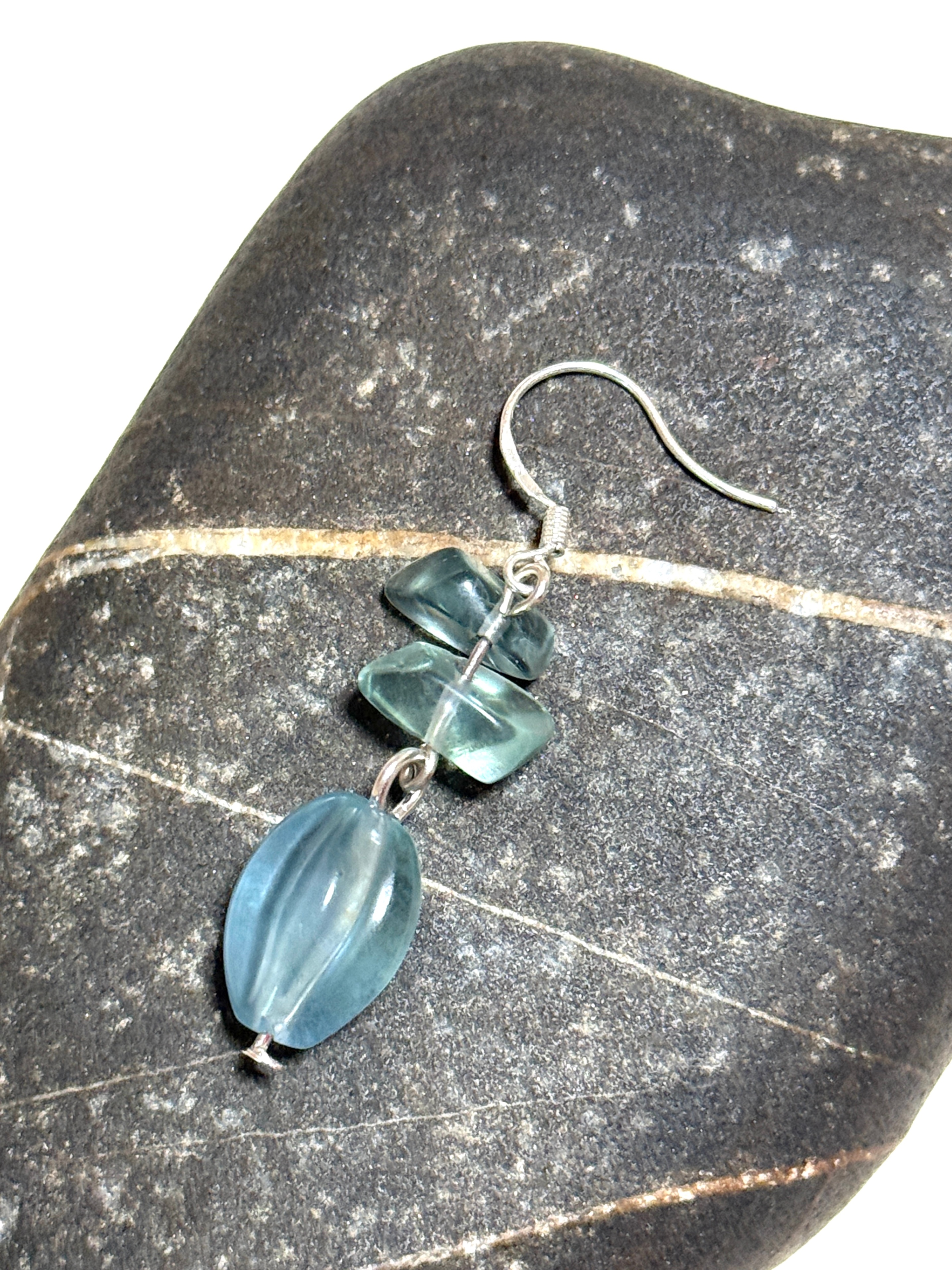 Natural Teal Fluorite Earrings, Gemstone & Sterling Silver Hooks - photo 5