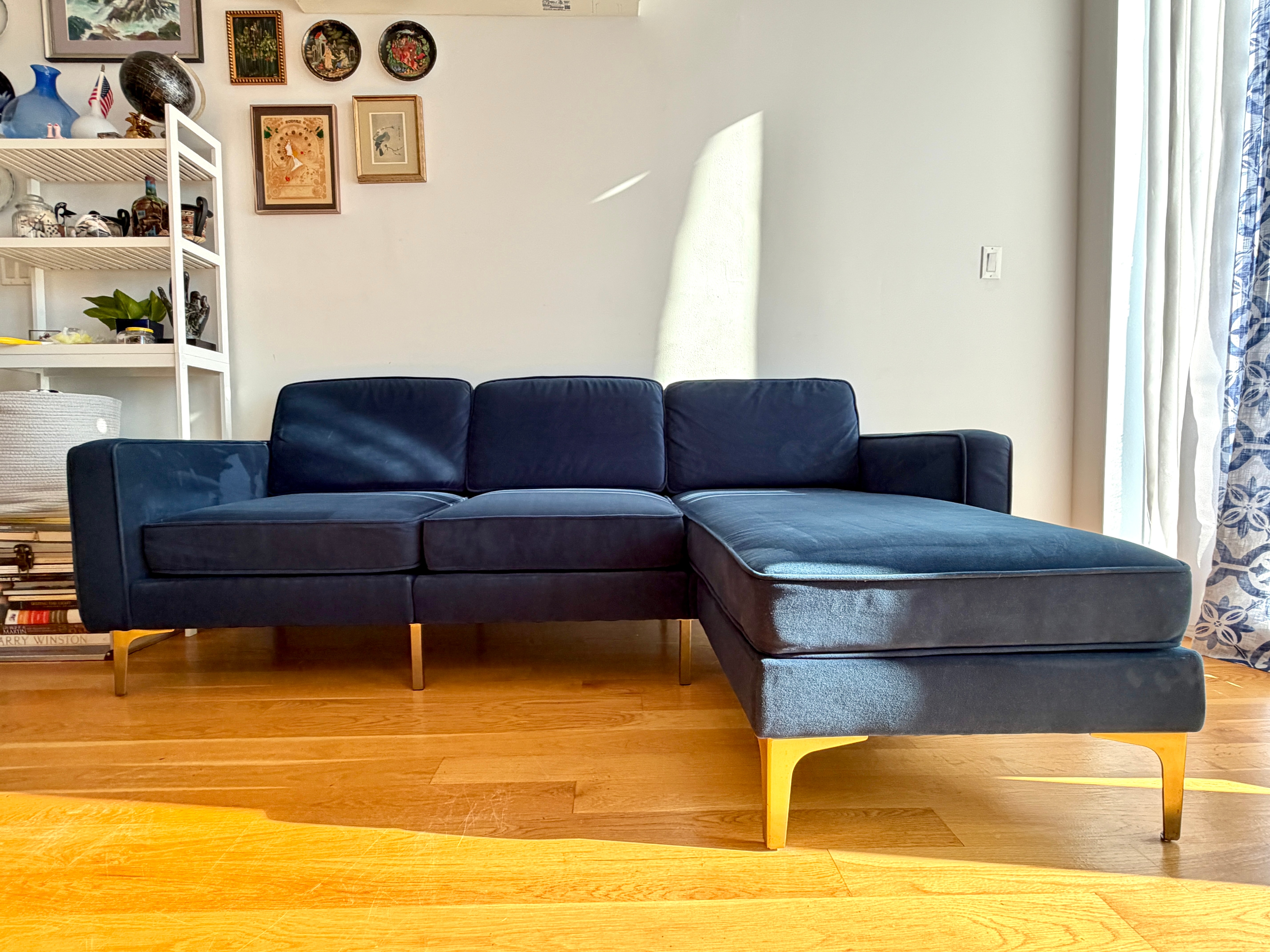 Burrow Nomad Velvet Sofa with Reversible Chaise 85" Navy Blue - photo 4
