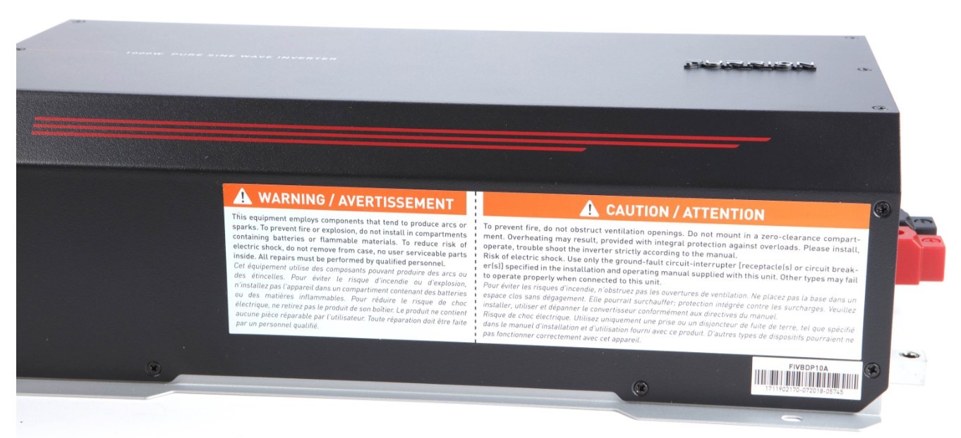 Furrion 1000W 12V Pure Sine Wave Power Inverter -Model FIVBDP10A - photo 4