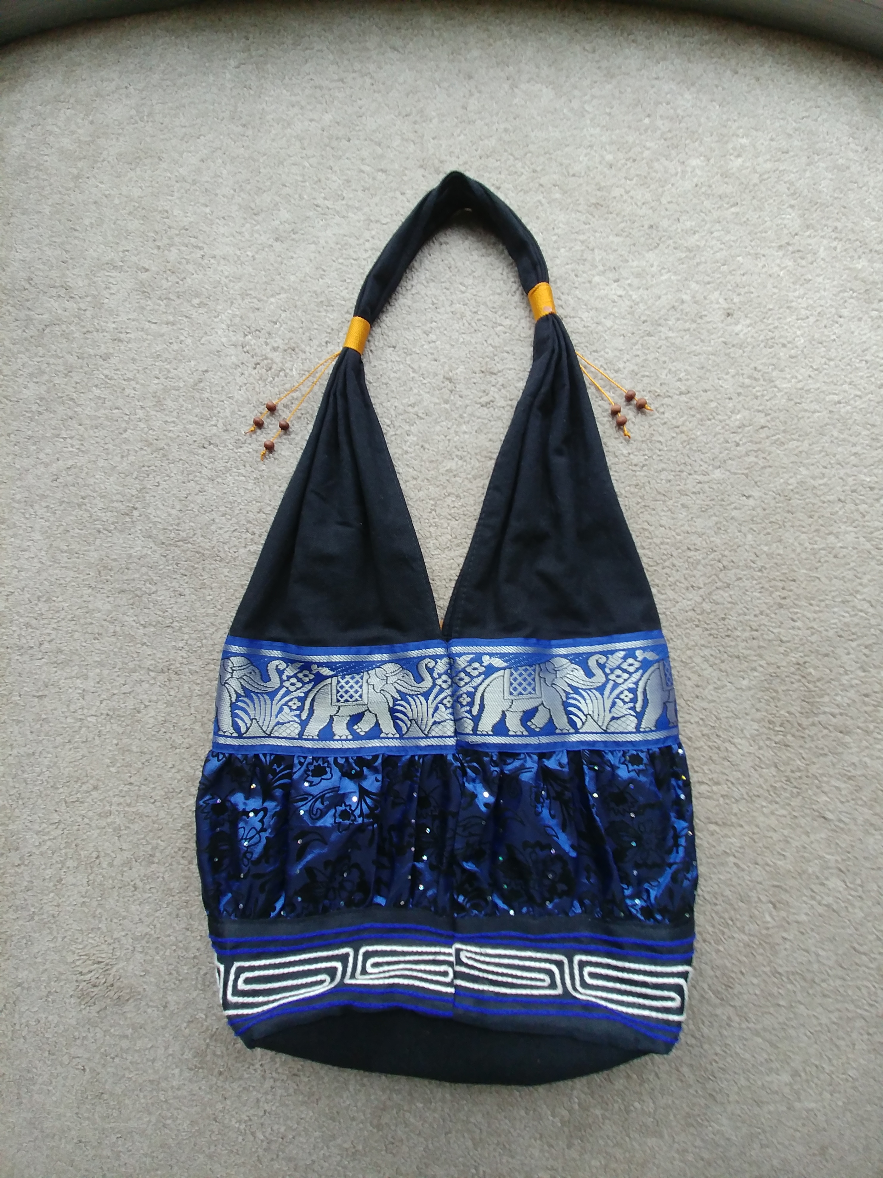 Unique Cotton Bag, Elephant Motif, Wooden Bead Accents. - photo 2