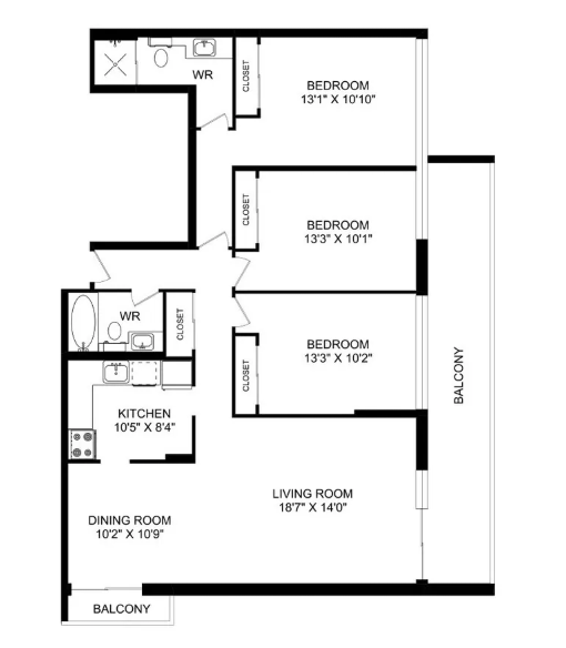 Three Bedroom Apartment Floor Plan - photo 2