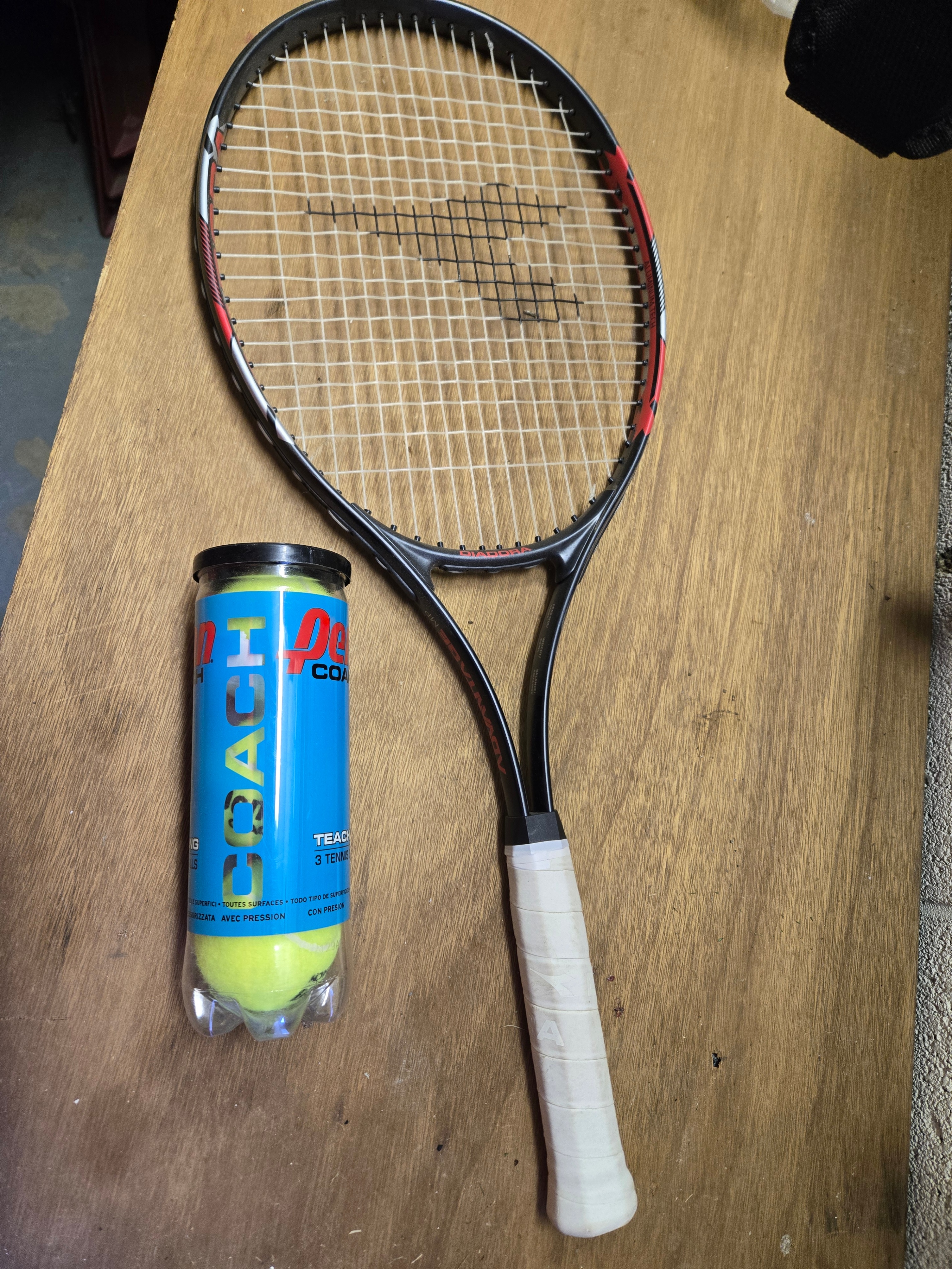 Diadora Tennis Racquet (Used Once) & 3 Unused Coach Balls