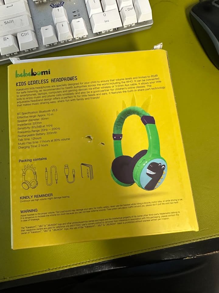 kakabomi Kids Bluetooth Headphones – Green Dinosaur, 85dB - photo 4