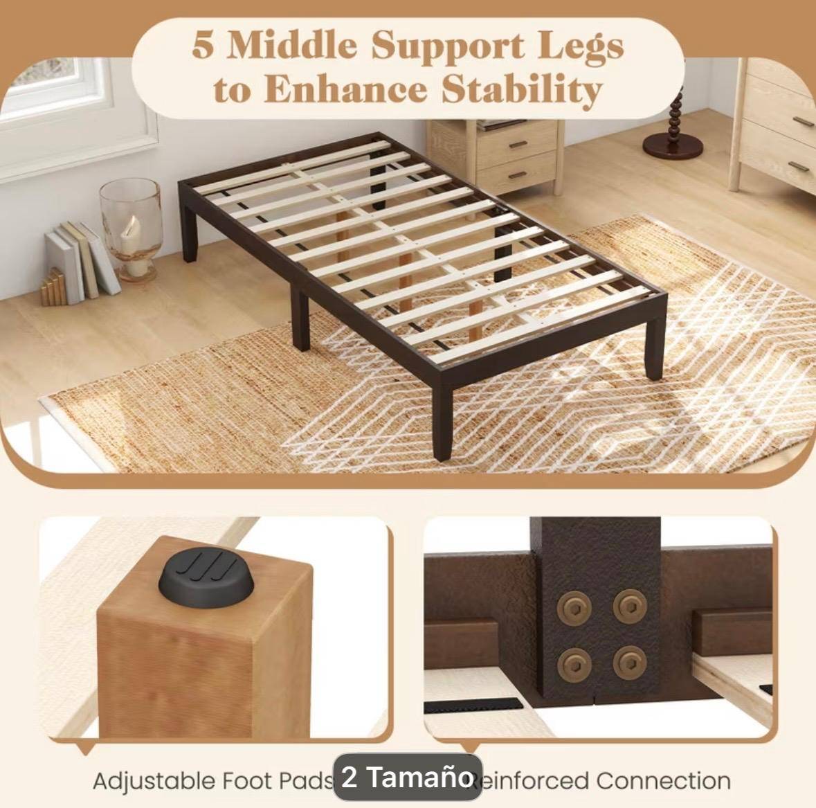 Solid Wood Twin Bed Frame - photo 3