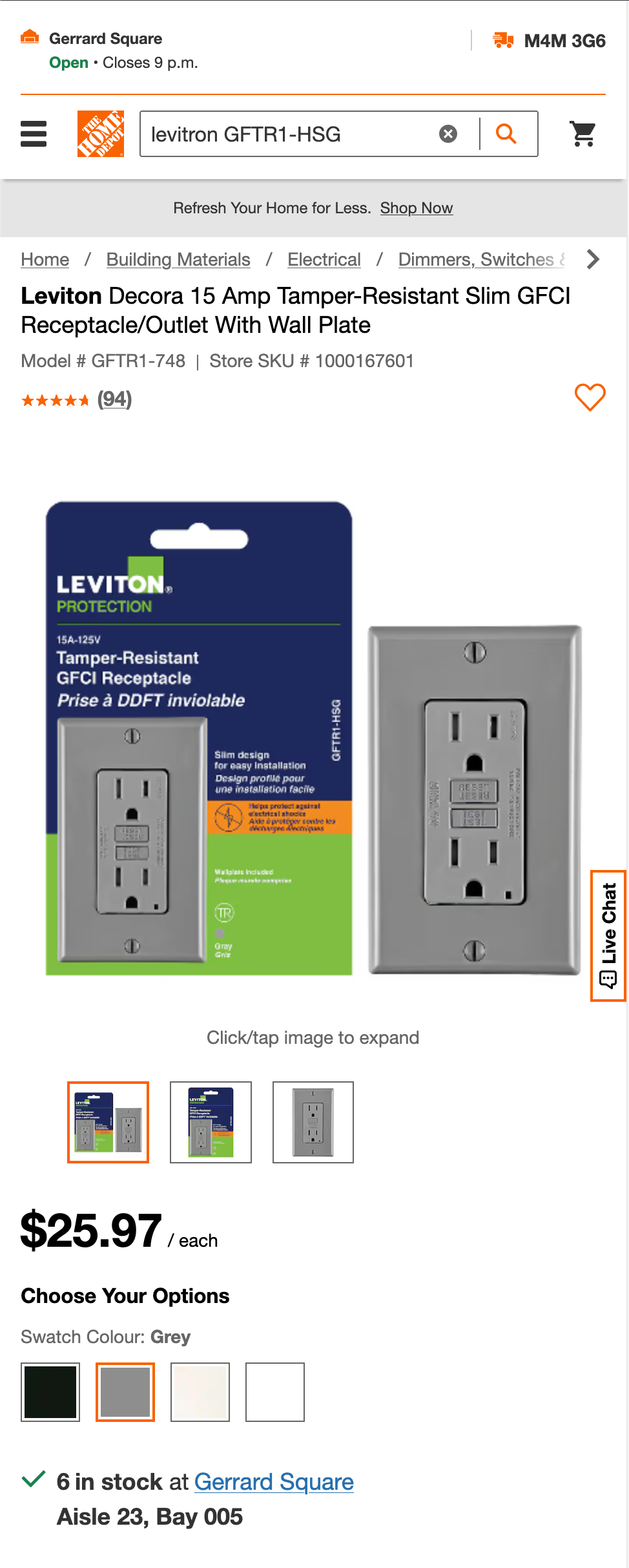 Leviton 15A Tamper-Resistant Slim GFCI Outlet (Gray) - New - photo 3
