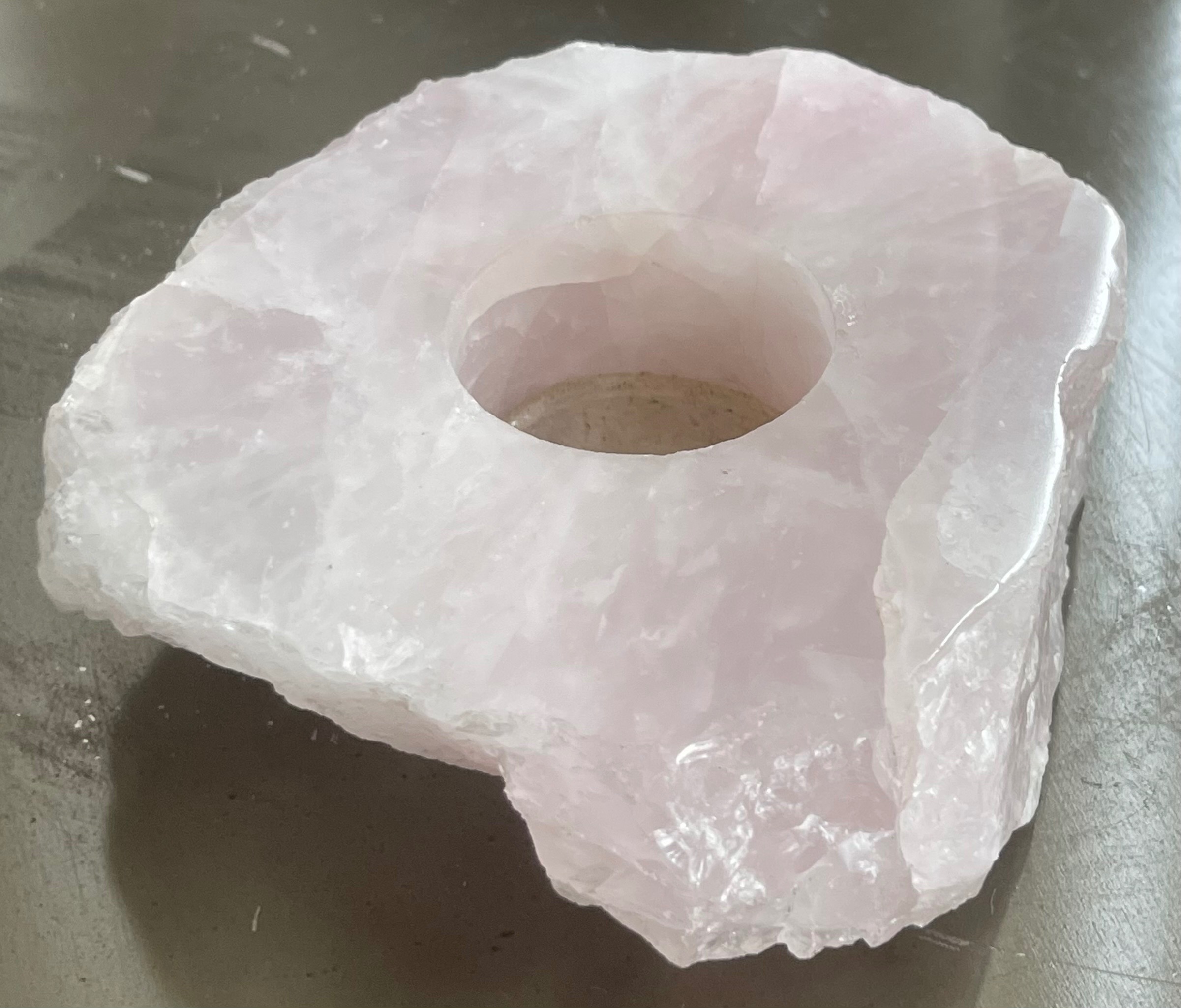 Natural Rose Quartz Crystal Slab Tealight Holder