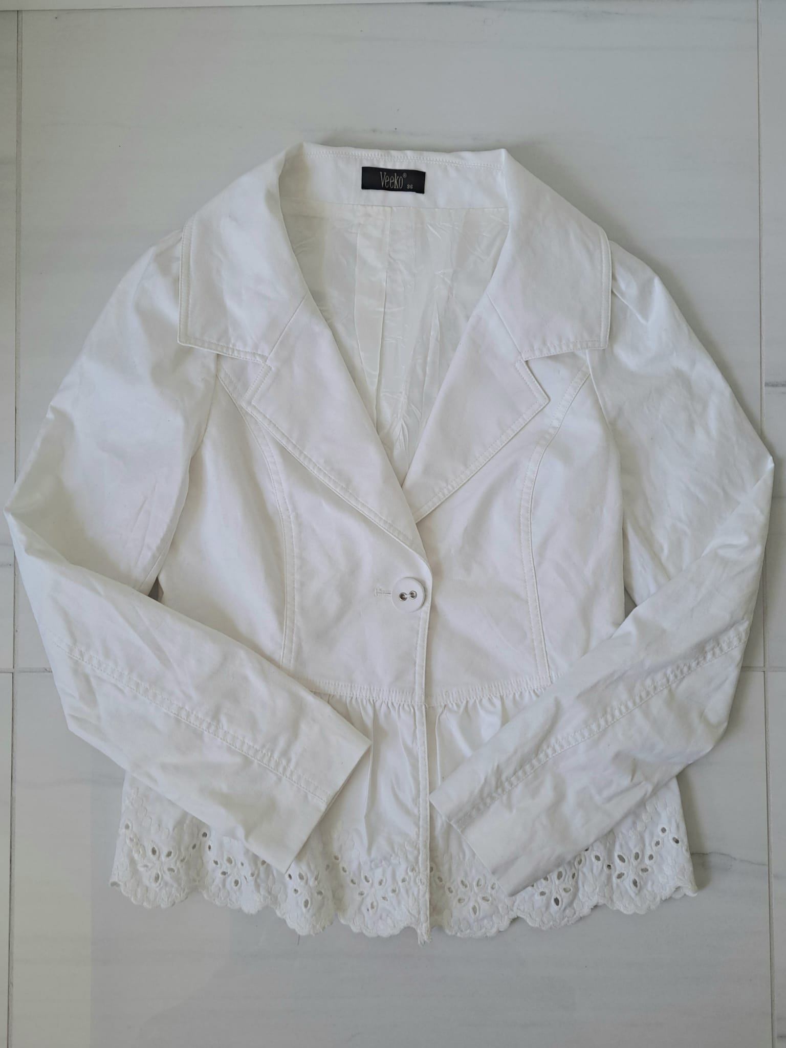 🐩 Y2K White Eyelet Peplum Blazer Jacket - photo 4