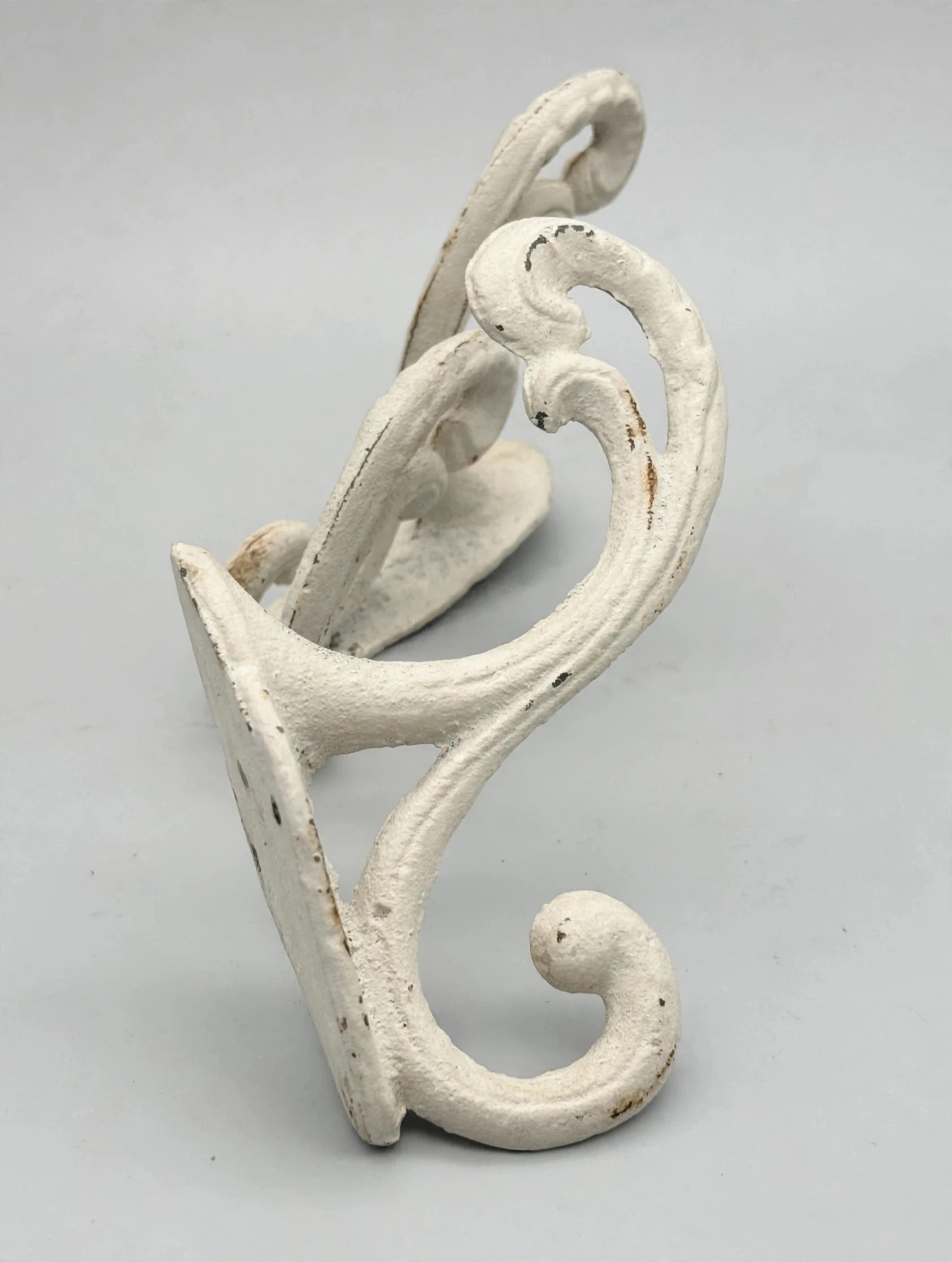 Three White Cast Iron Wall Hooks Farmhouse Coat Rack - photo 3