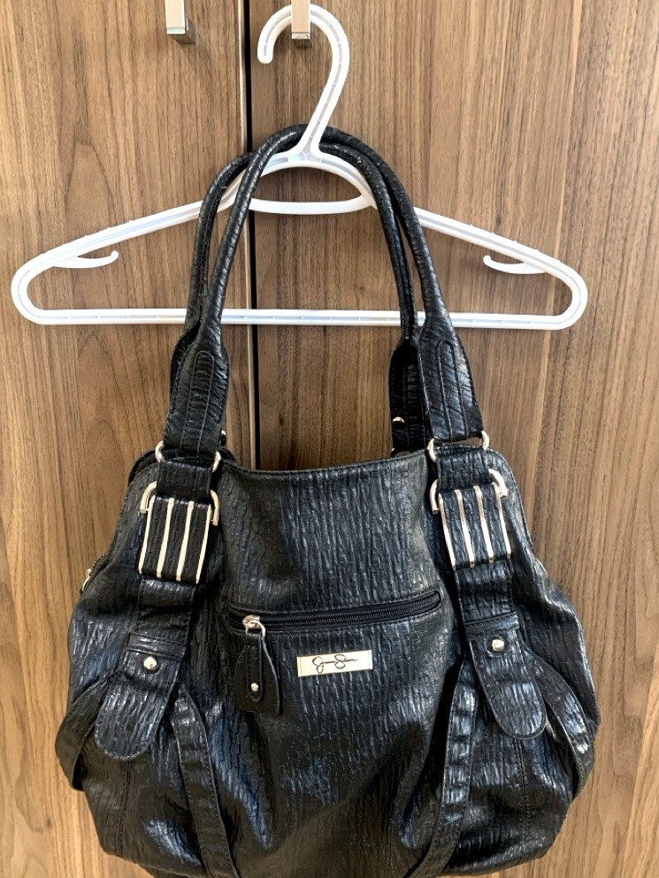 Jessica Simpson Black Textured Handbag — Silver Hardware