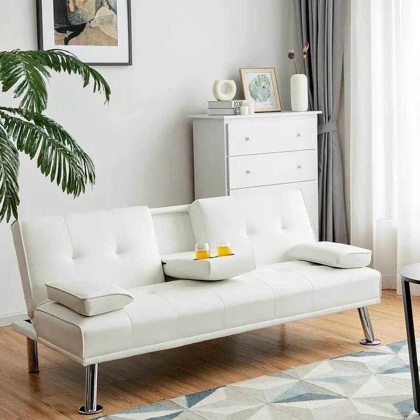 BNIB White Convertible Folding Futon Sofa Bed