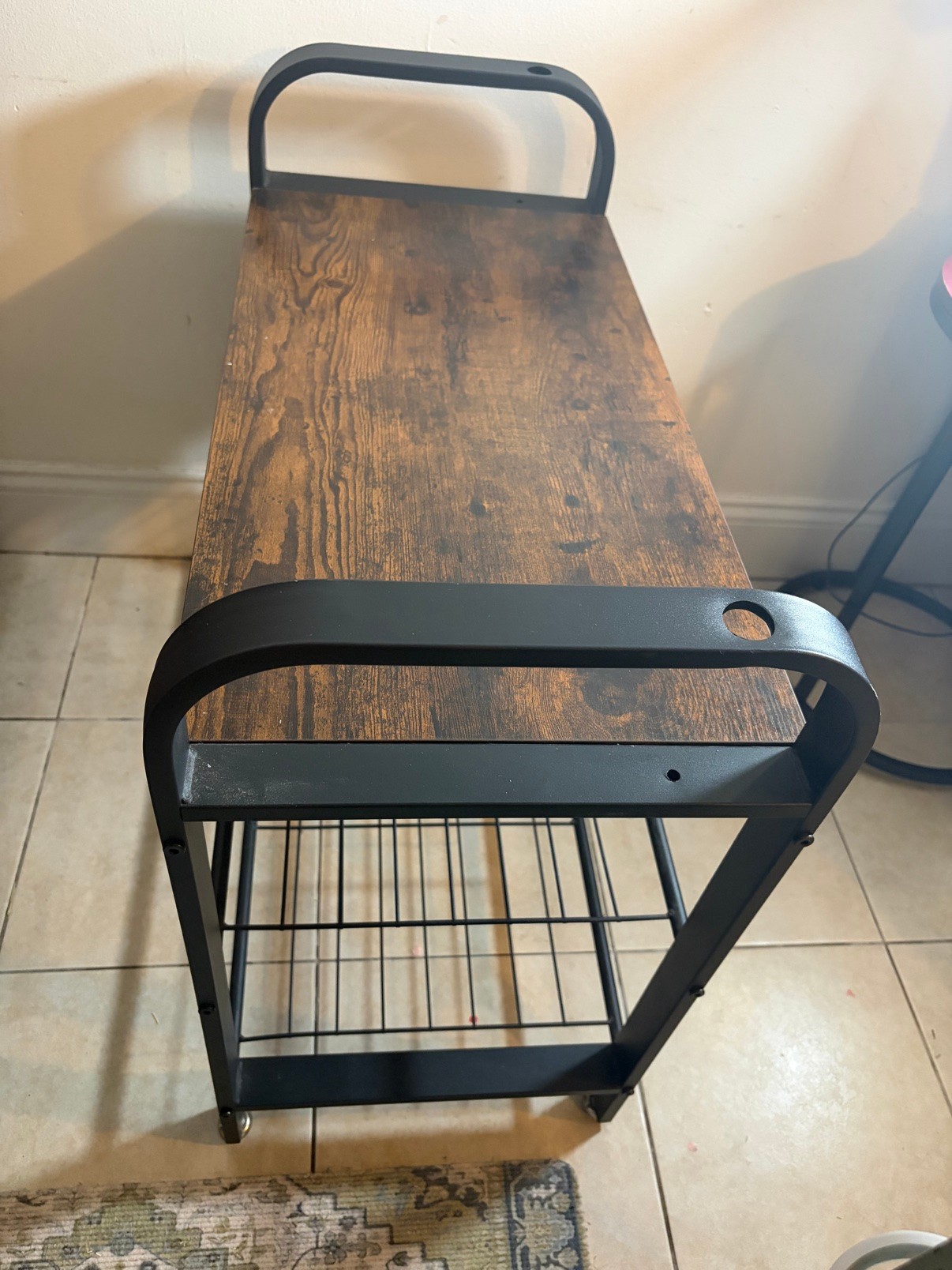 Entryway Shoe Bench with Shoe Rack — Wood Top, Black Metal Frame - photo 2