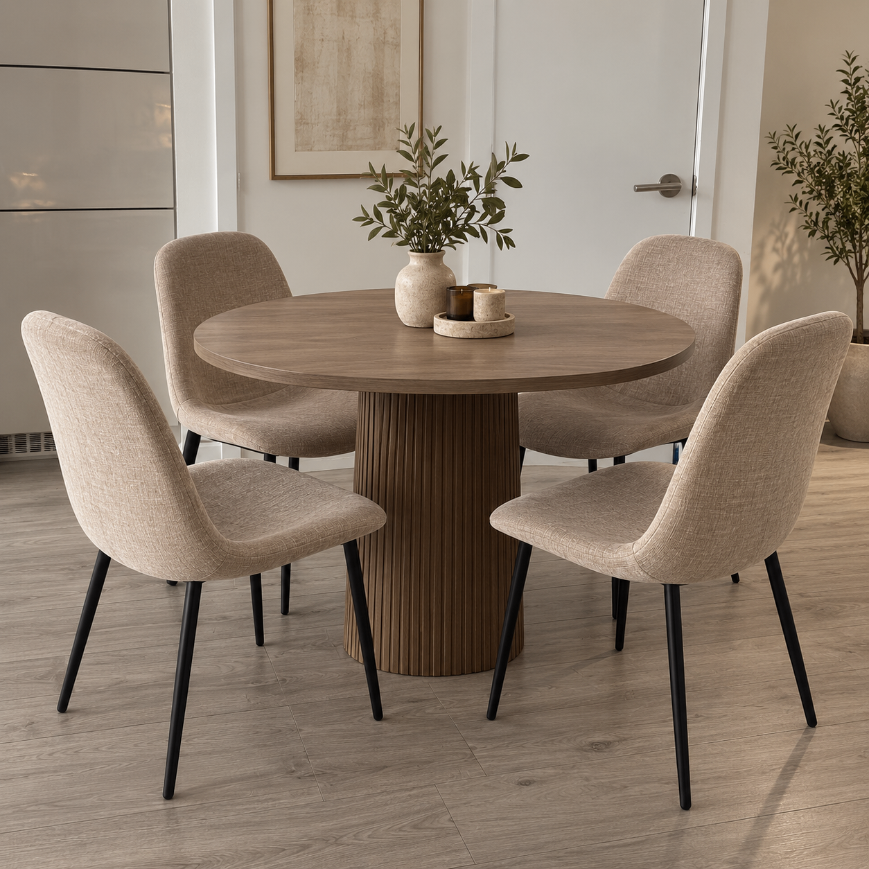 Set of 4 Beige Upholstered Dining Chairs – Modern & Comfortable