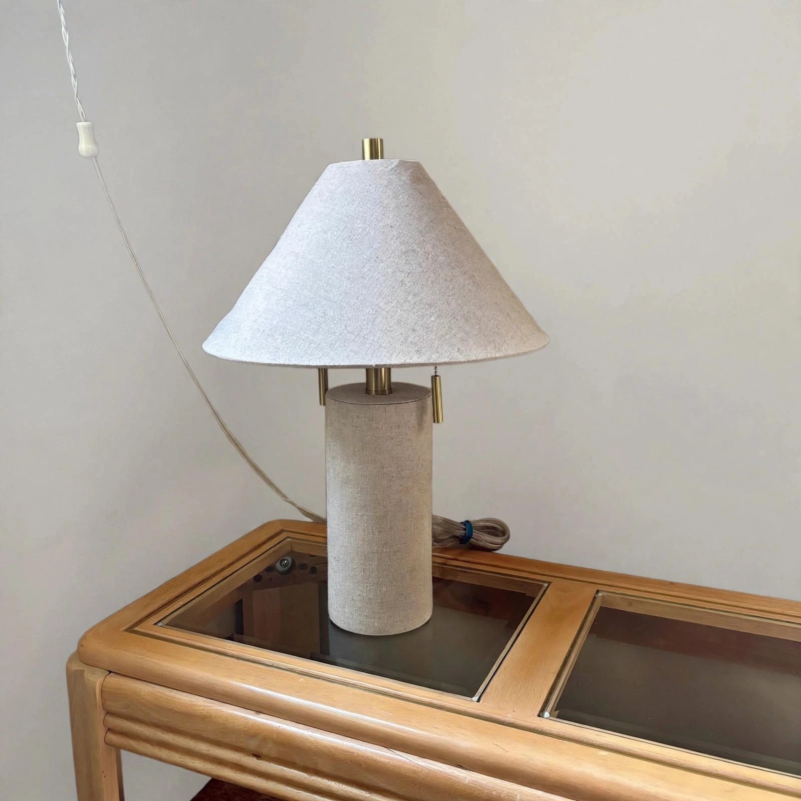 Elk Home Blythe Table Lamp Oatmeal Linen Shade Brass Pull Chains