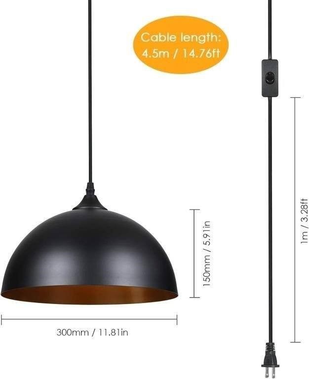 2 Pack Tomshine Plug in Light Pendant, Metal Dome Hanging Light - photo 5