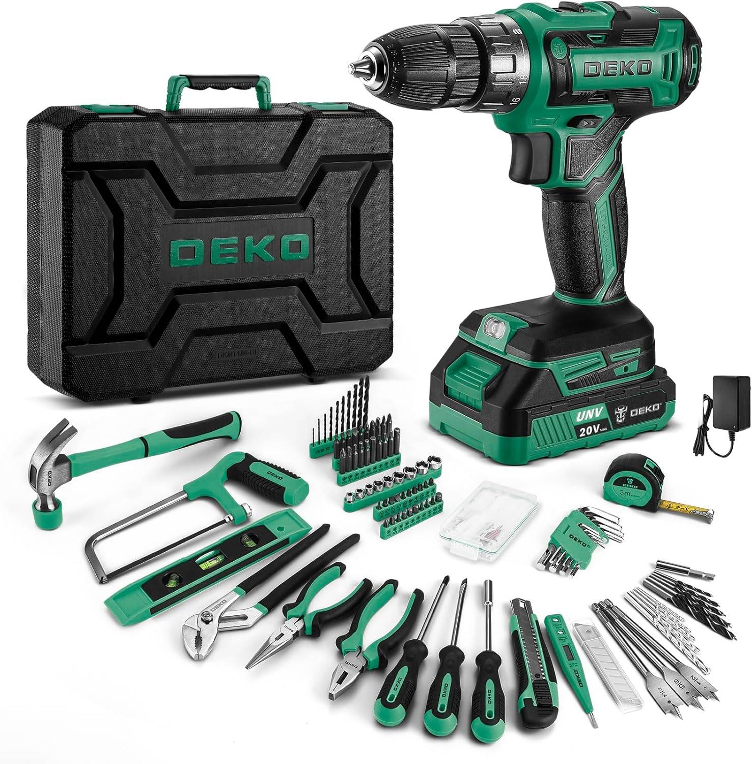 DEKO PRO 186pcs tool kit with 20V Cordless Drill and case *NEW*