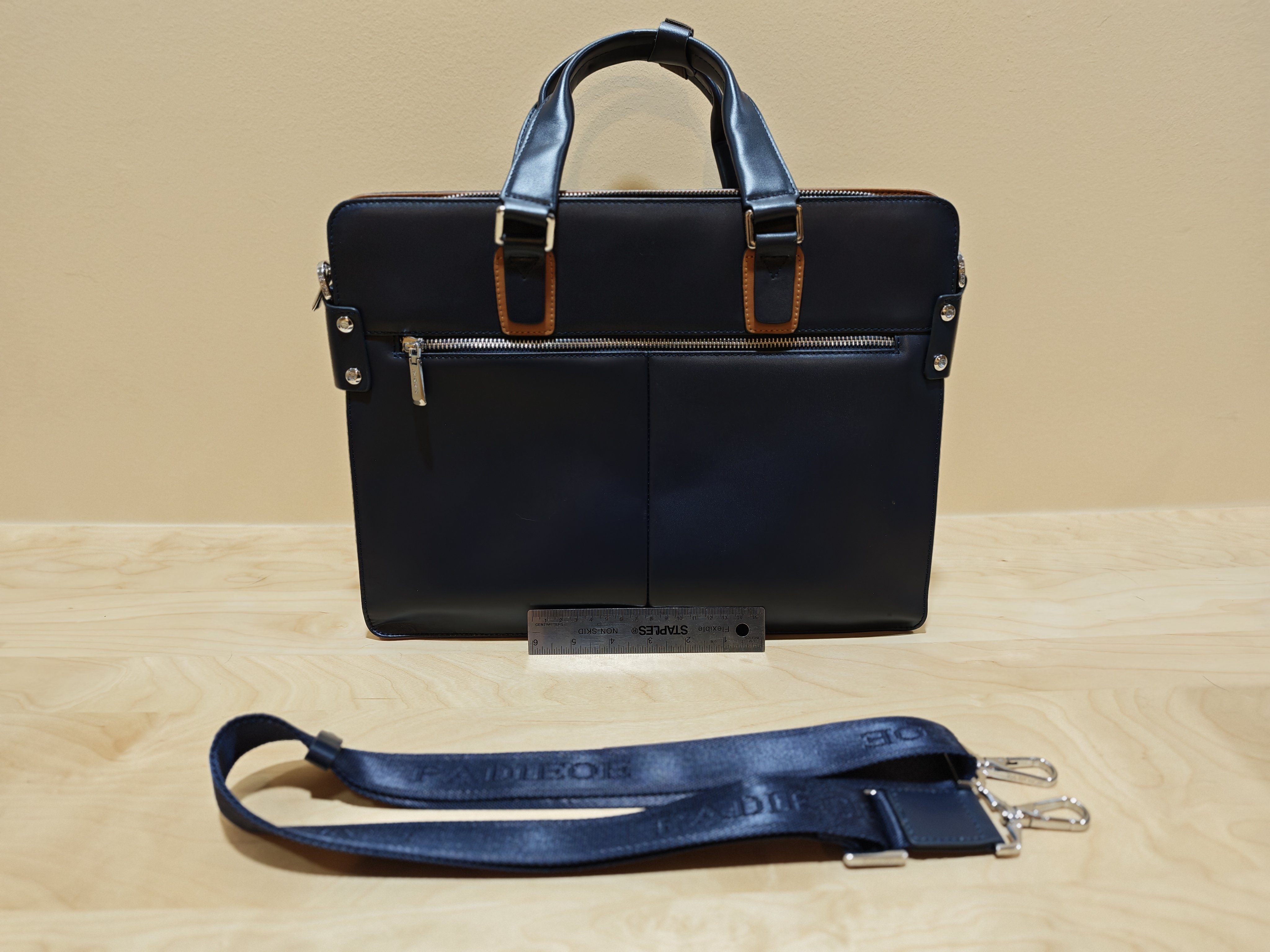 Padieoe Leather Laptop Bag Briefcase - Navy Blue - Fits 14 Inch - photo 3