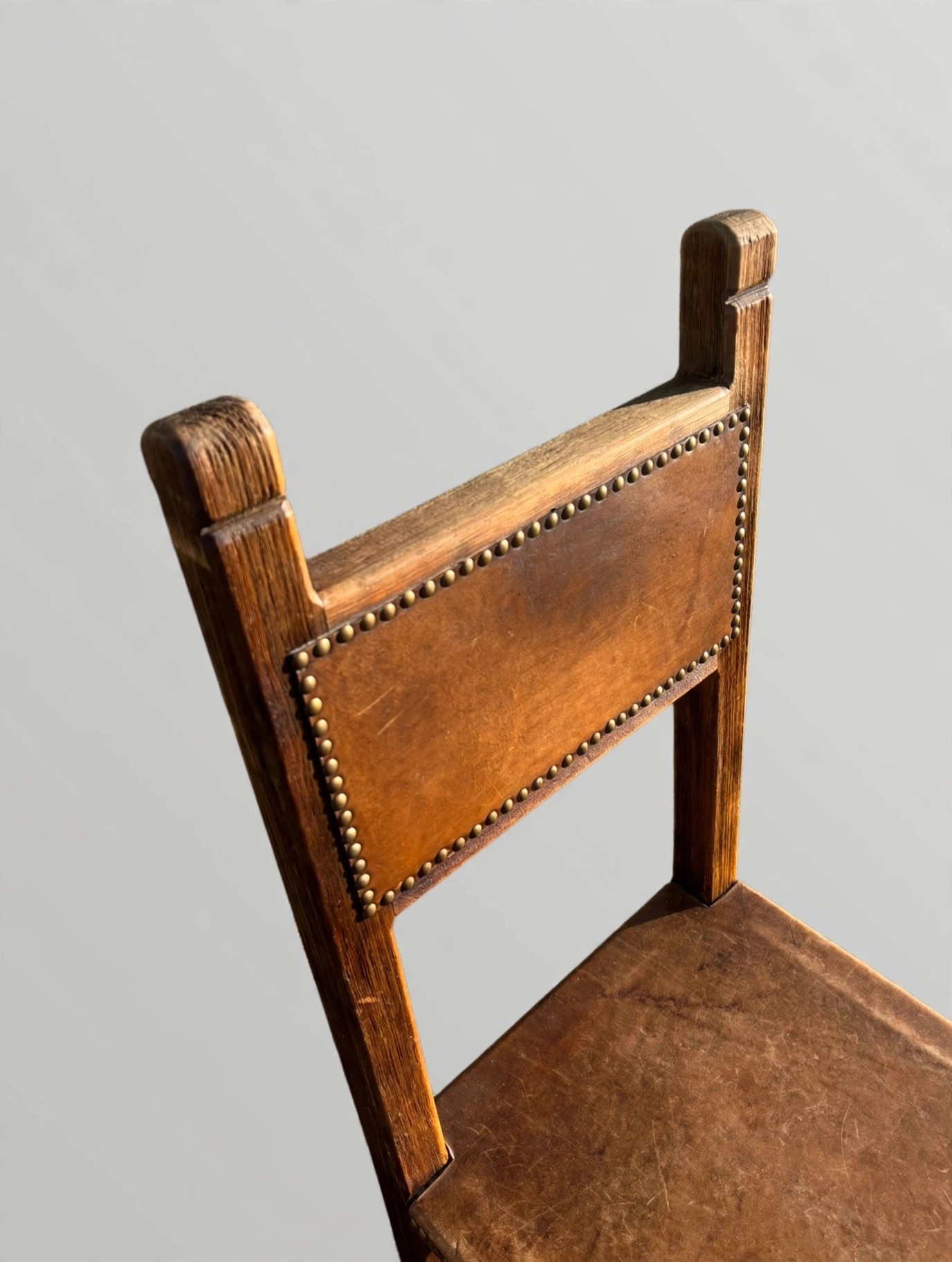 Vintage Mexican Artisan Chair Heavy Oak Rawhide Hecho Mexico - photo 2