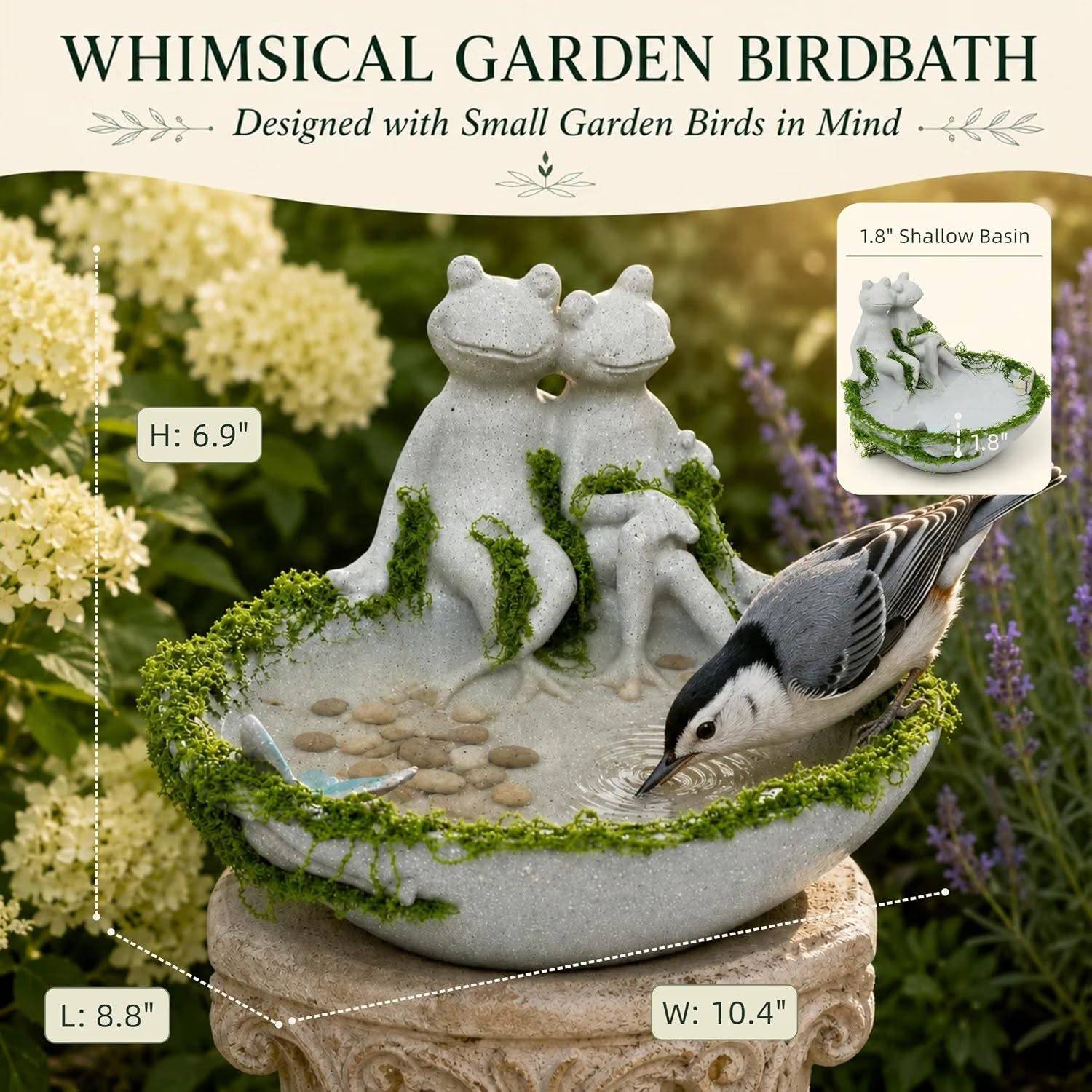 Small Resin Ground Birdbath Bowl, Frog Couple - photo 3