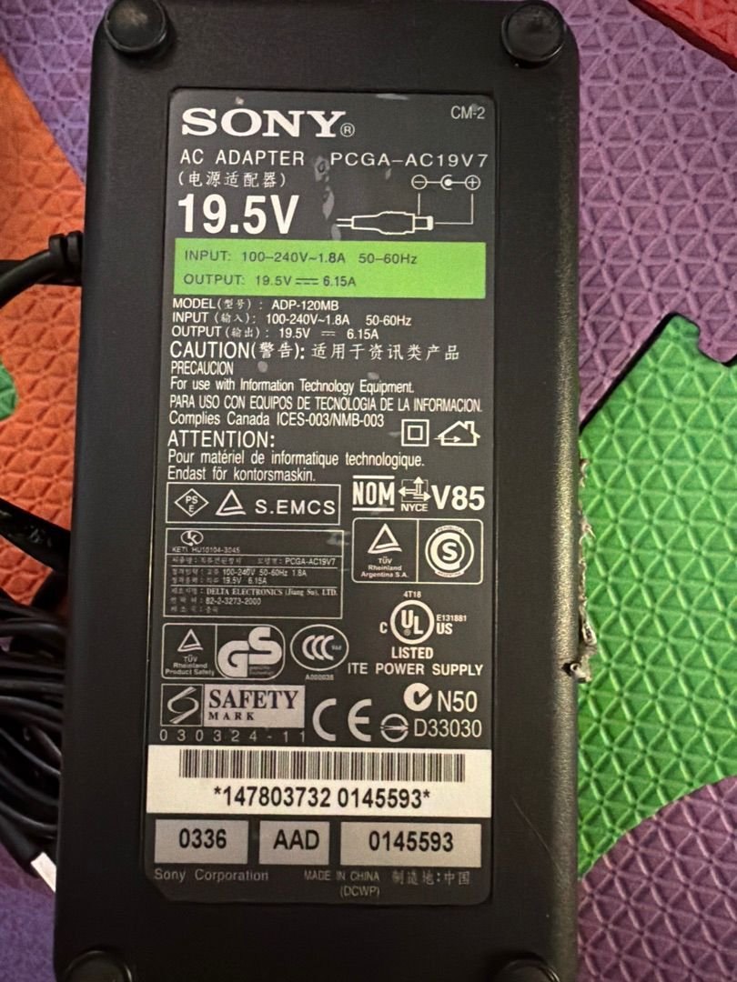 Sony VAIO 120W Laptop Charger ADP-120MB (PCGA-AC19V7), 19.5V