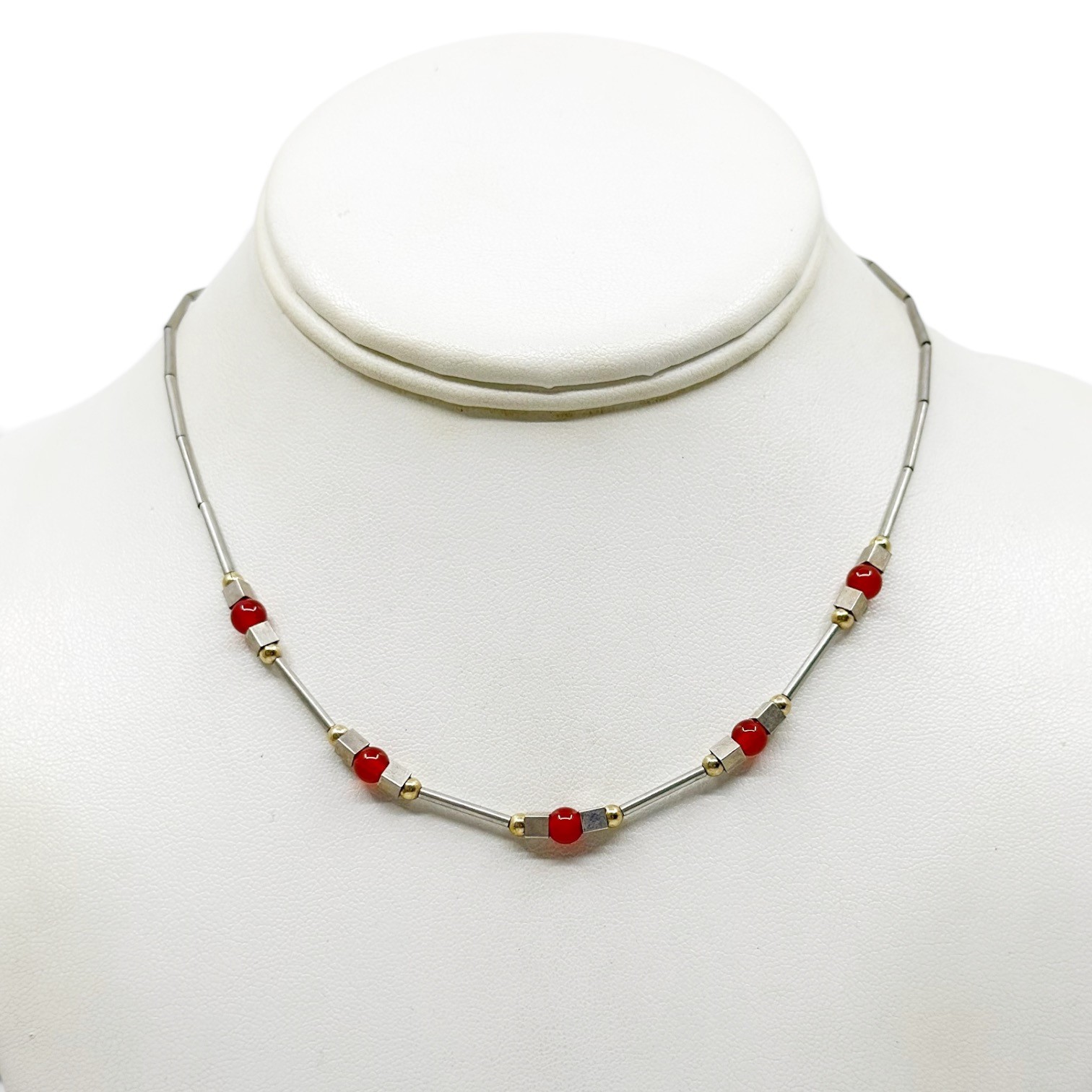 sterling silver & gold filled carnelian bead necklace - GM1022 - photo 2