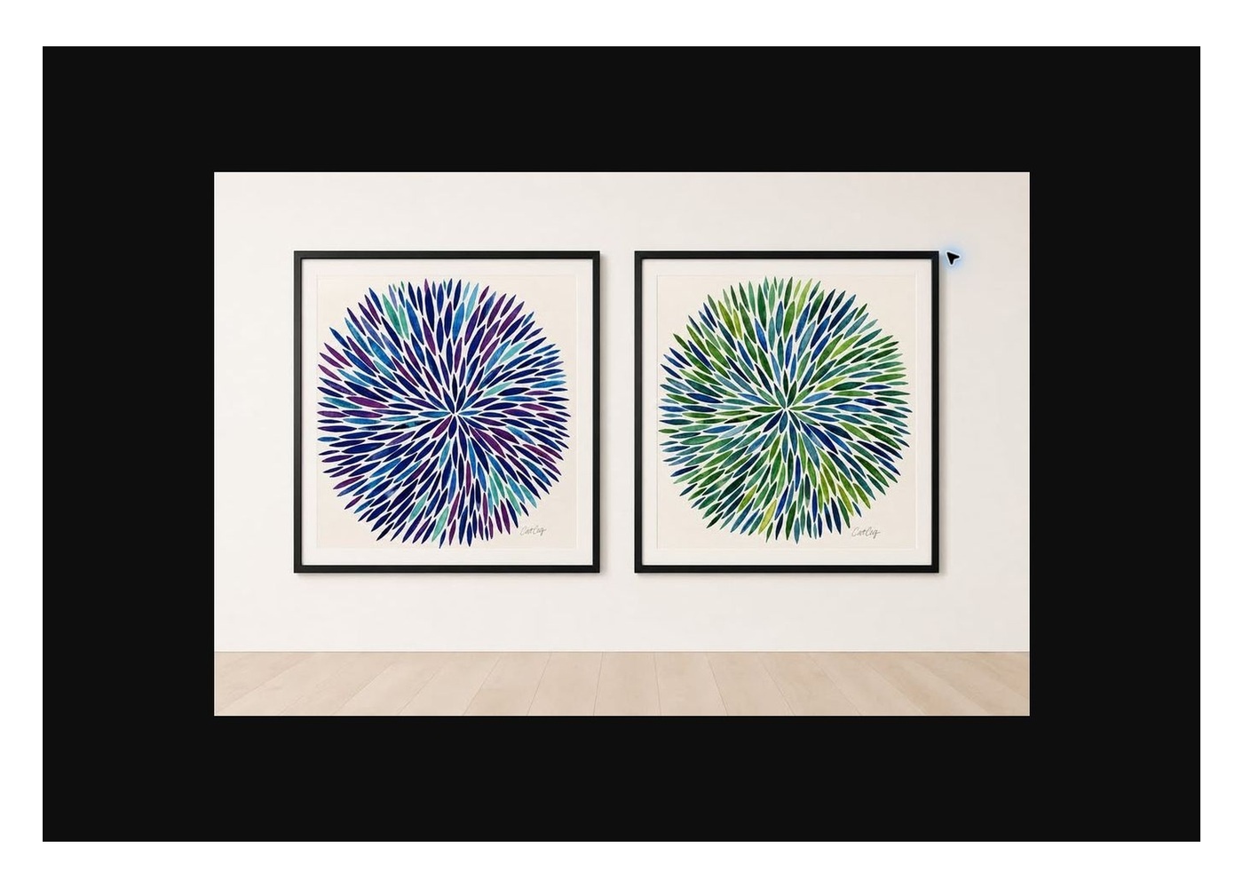 Pair of Cat Coquillette Watercolor Burst Framed Prints