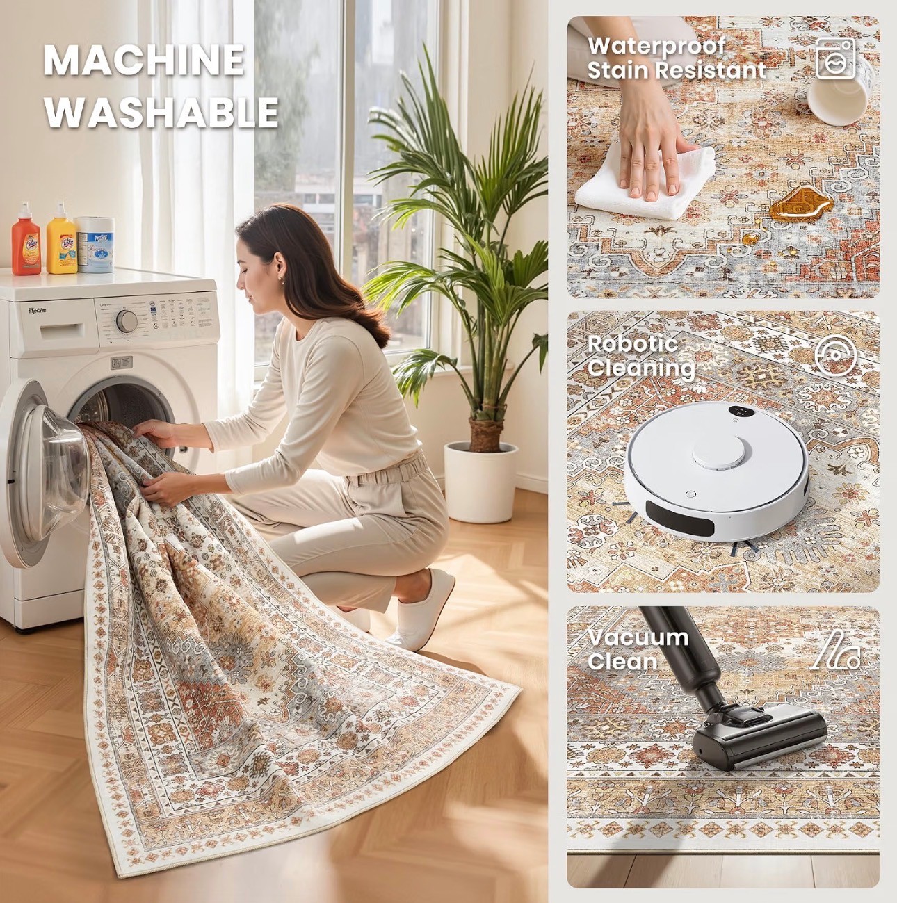 zesthome 9x12 Area Rug Large Washable Low Pile Stain Resistant - photo 3