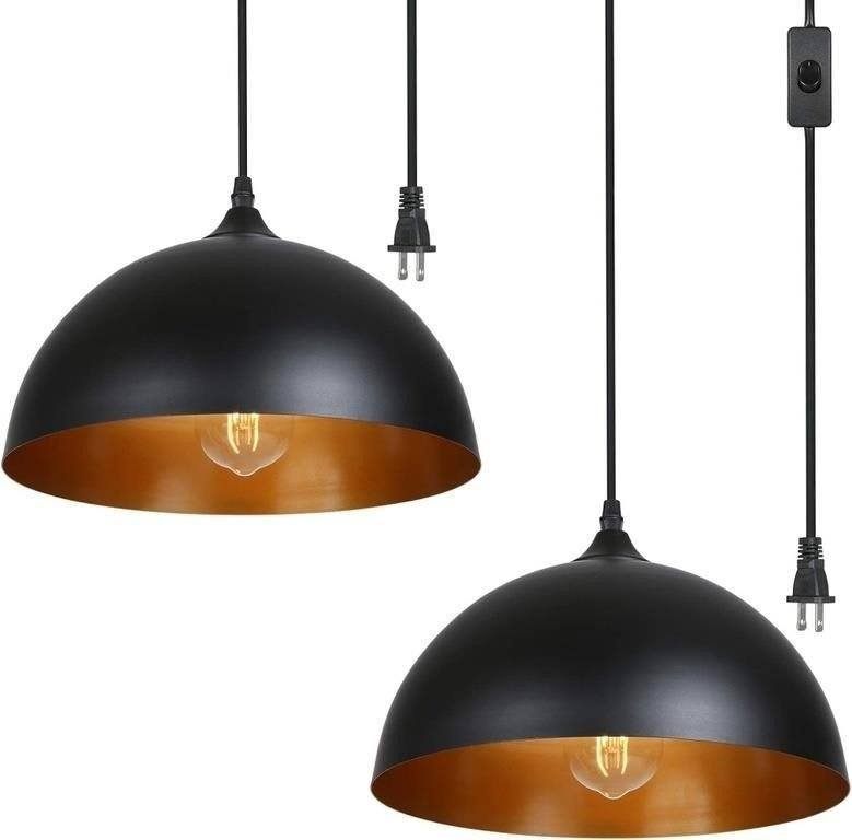 2 Pack Tomshine Plug in Light Pendant, Metal Dome Hanging Light
