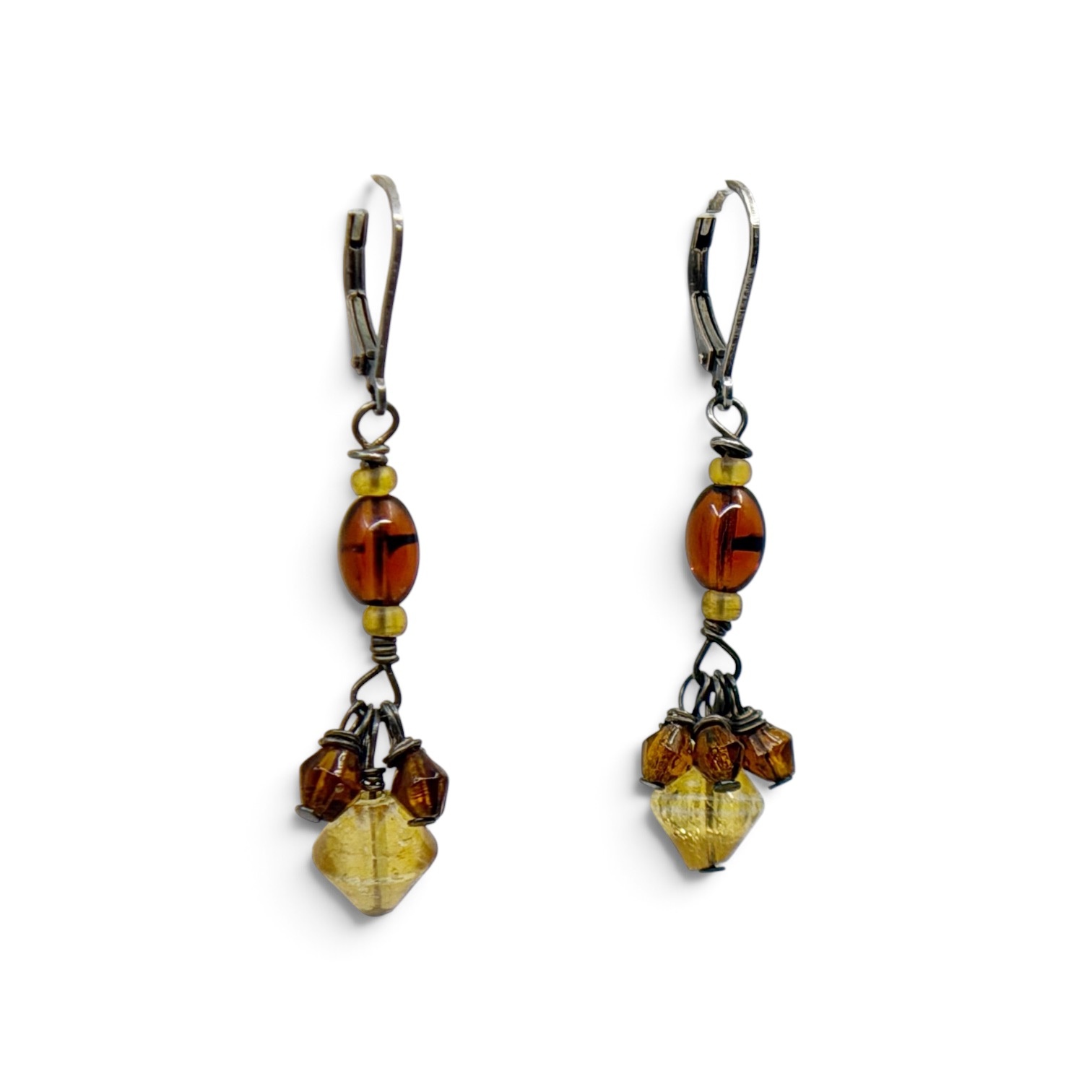 Sterling silver amber glass bead earrings - GM1024 - photo 2