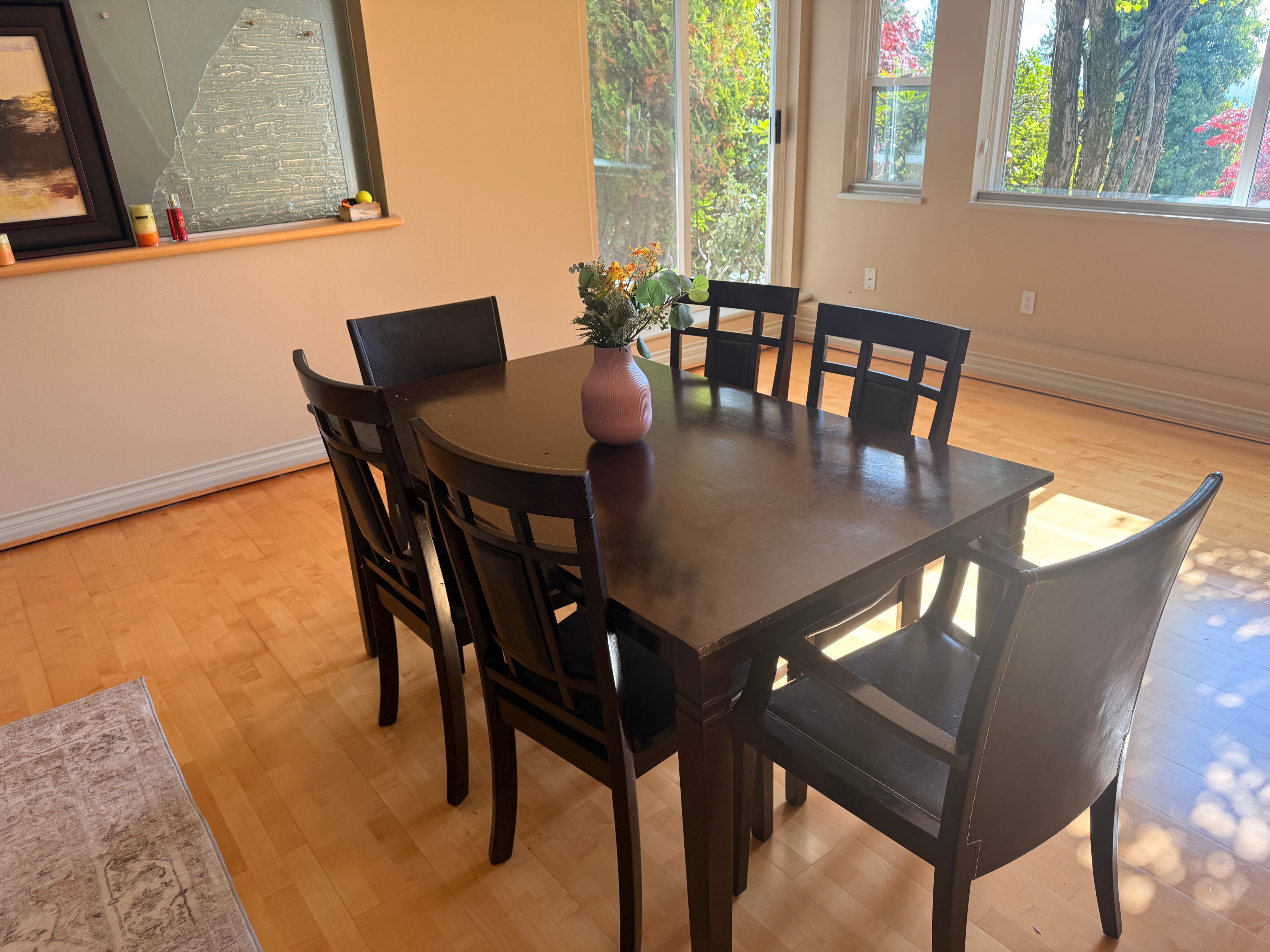 Dark Brown Dining Table & 6 Chairs – 7-Piece Set