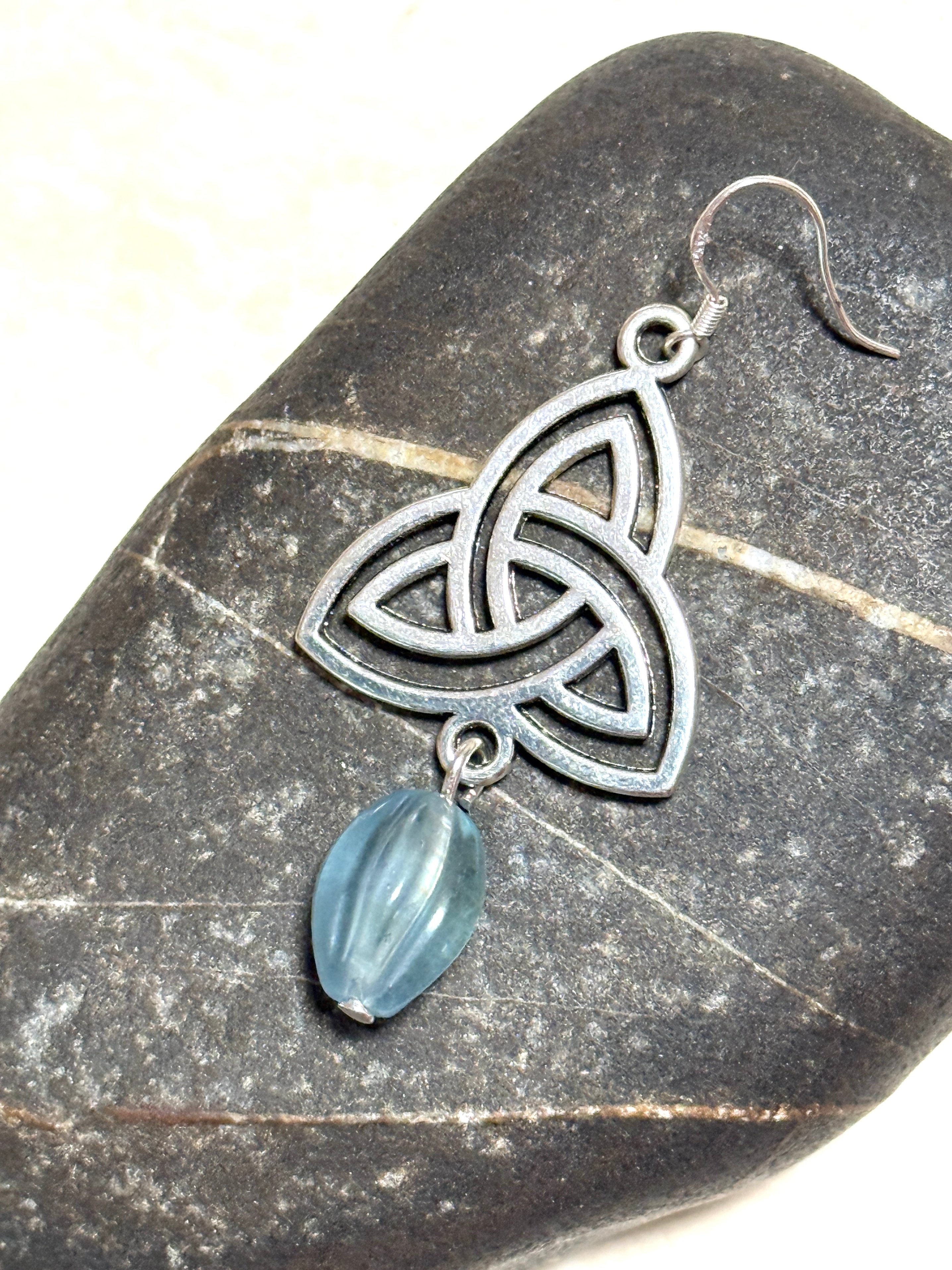 Teal Fluorite Triqueta Earrings, Sterling Silver Hooks - photo 5