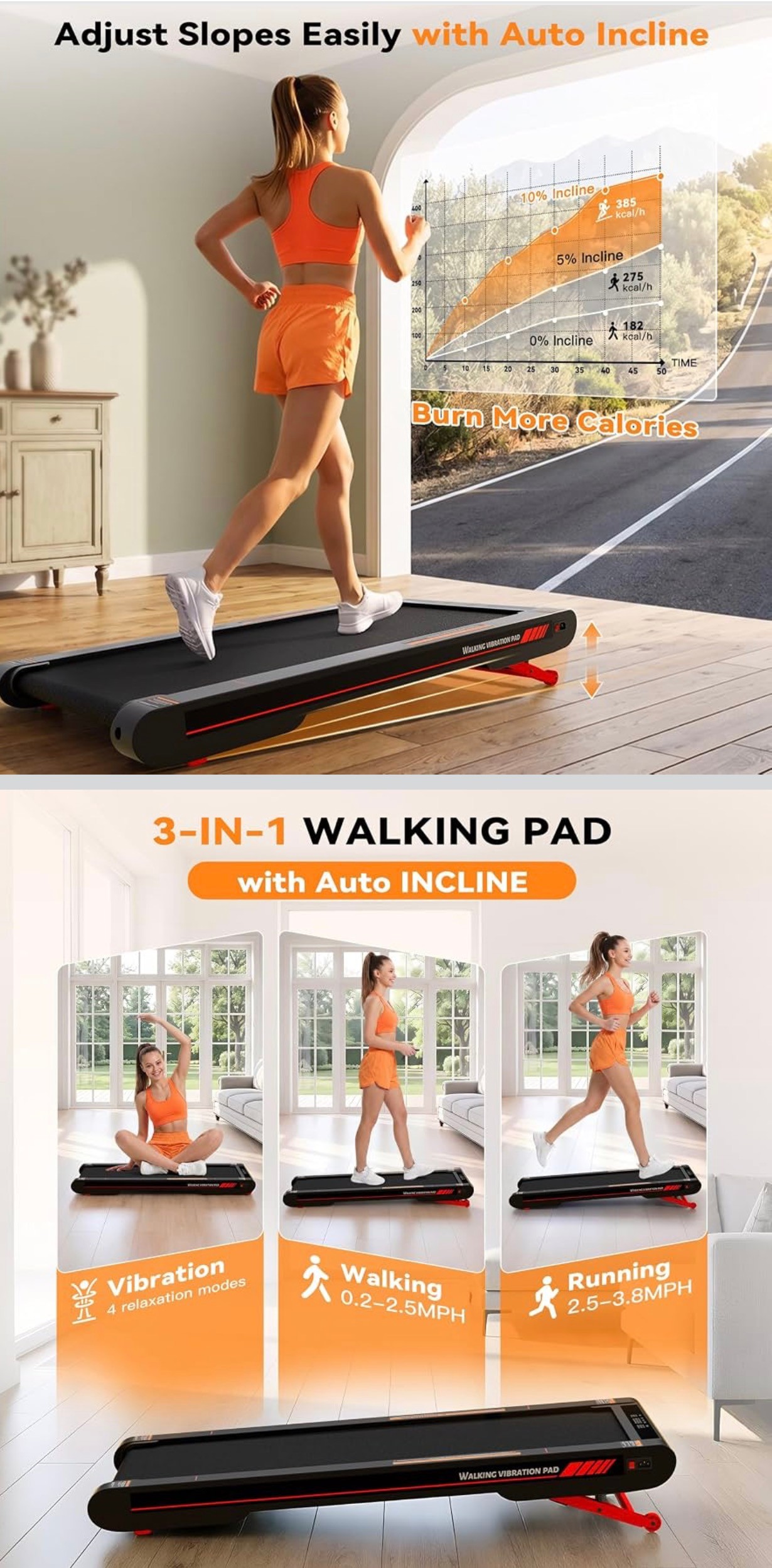 3-in-1 Walking Treadmill Pad Auto Incline APP & Remote Control