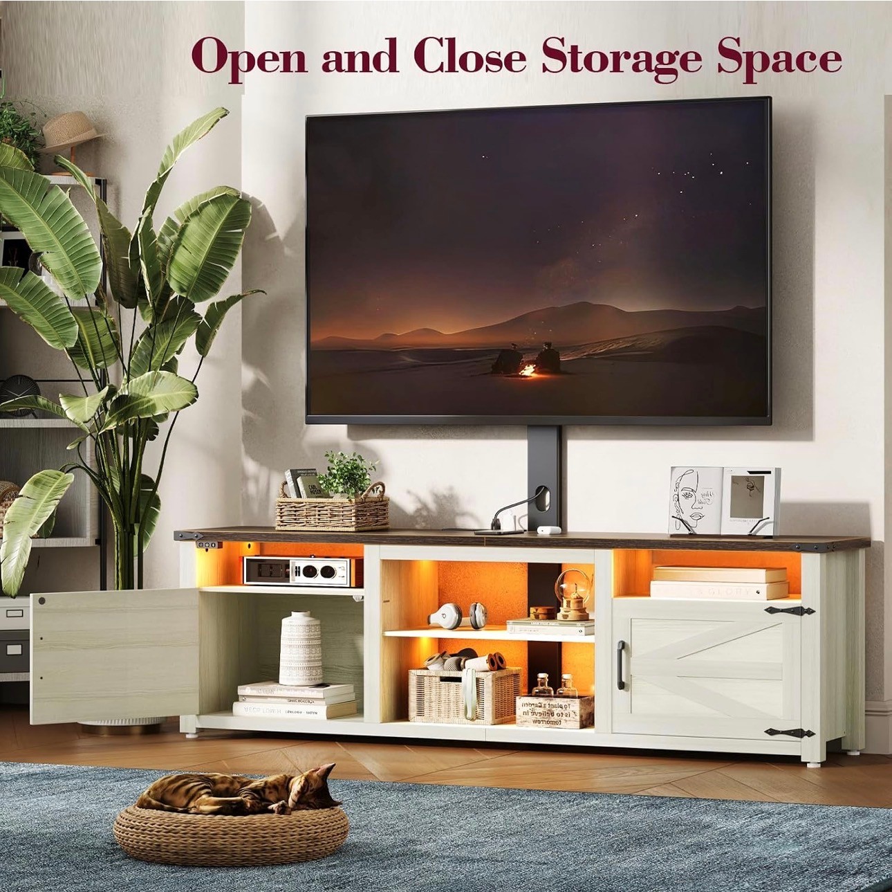 NEW: TV Stand with Mount Charging & LED Lights Storage Up to 70"