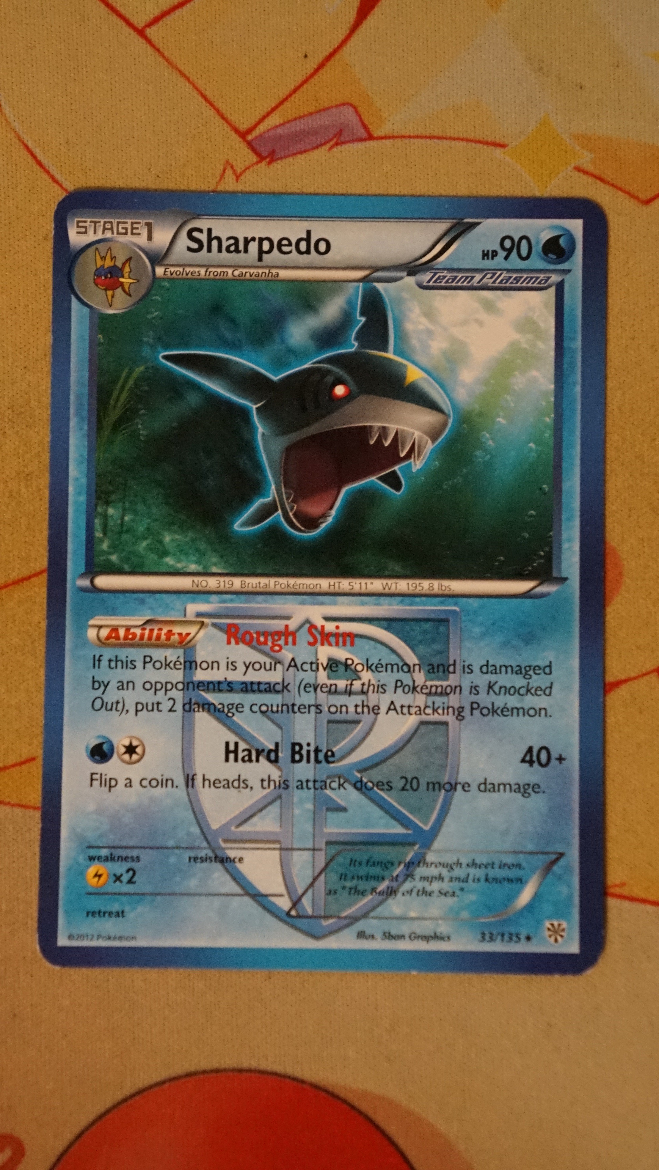 Pokemon Sharpedo 33/135 Plasma Storm LP - photo 3