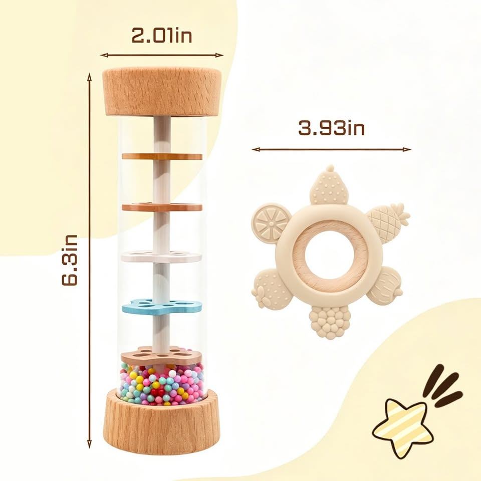 3-Piece Baby Sensory Toy Set – Rattle, Rain Tube & Teether - photo 3