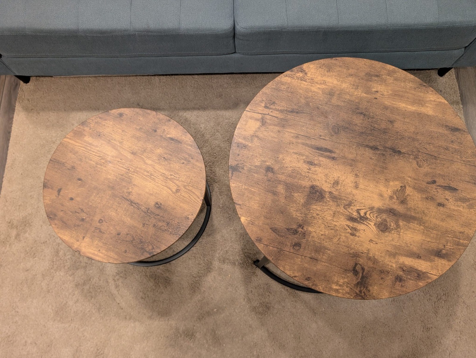 Set of 2 Round Nesting Coffee Tables – Rustic Brown