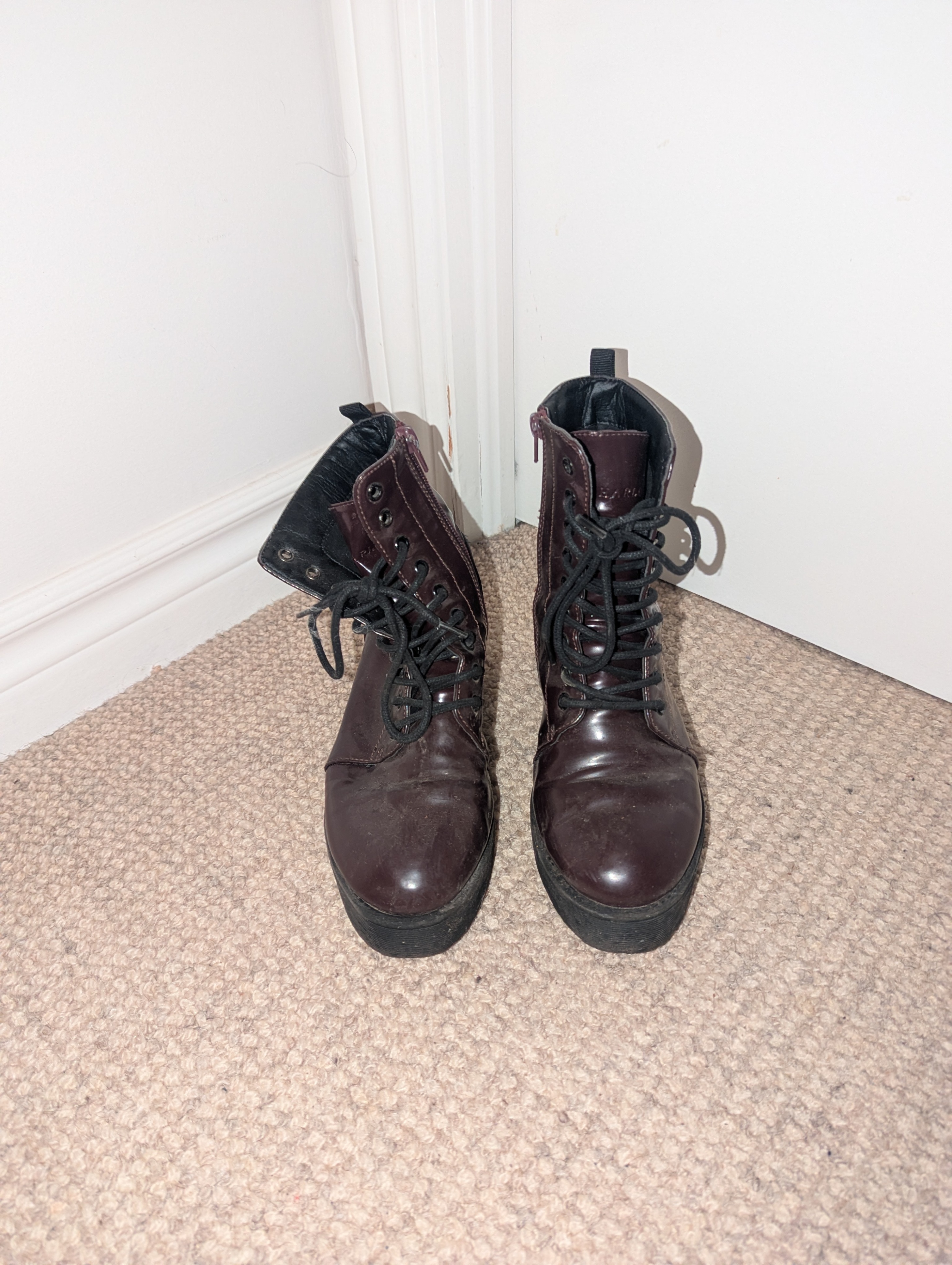 Burgundy Lace-Up Ankle Boots