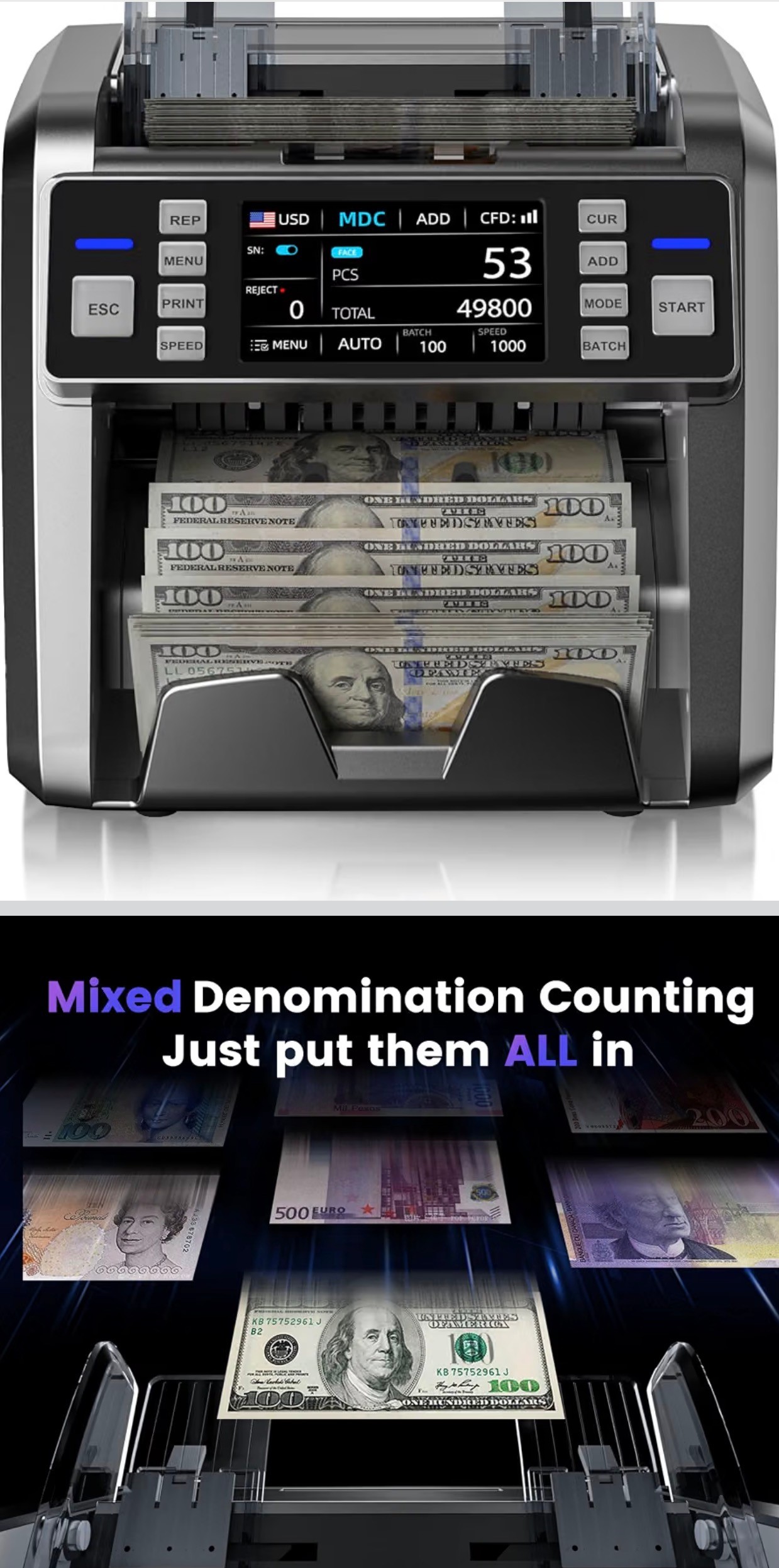 Mixed Denomination Money Counter Counterfeit Detection Touch Scr - photo 5